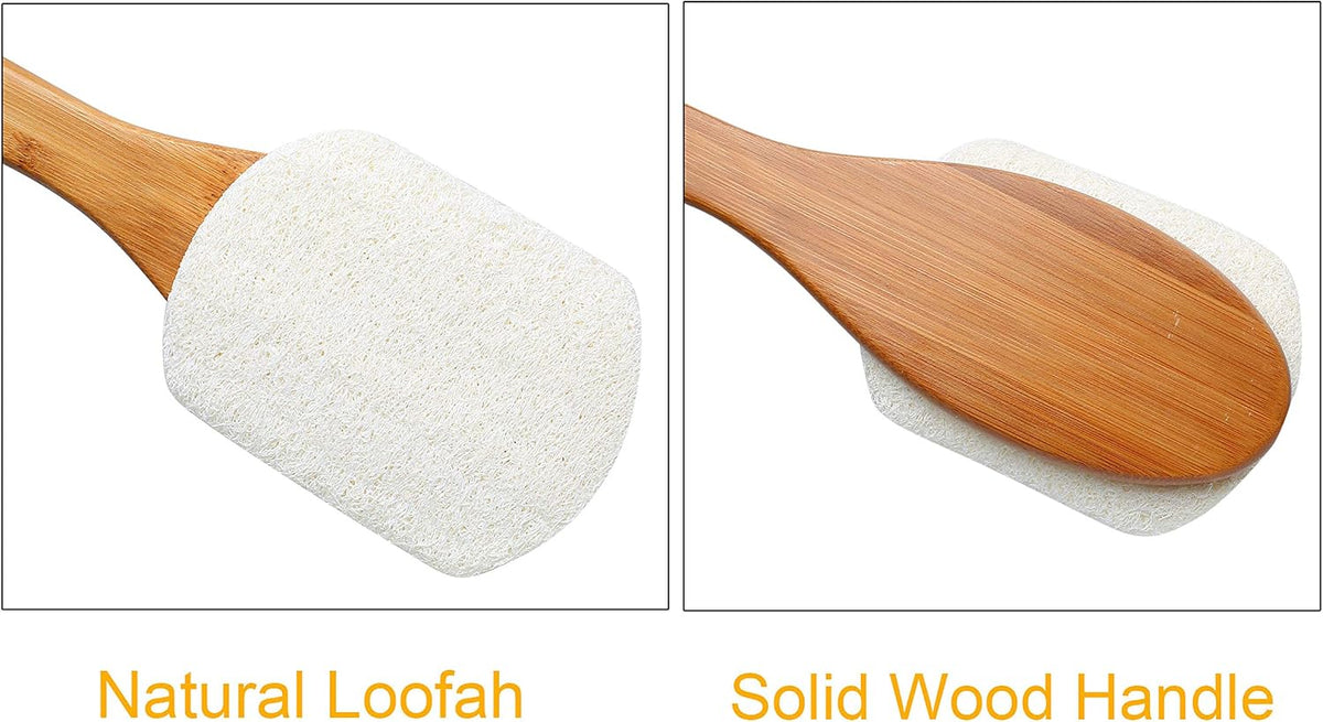 Leotruny 100% Natural Exfoliating Loofah with Long Wooden Handle