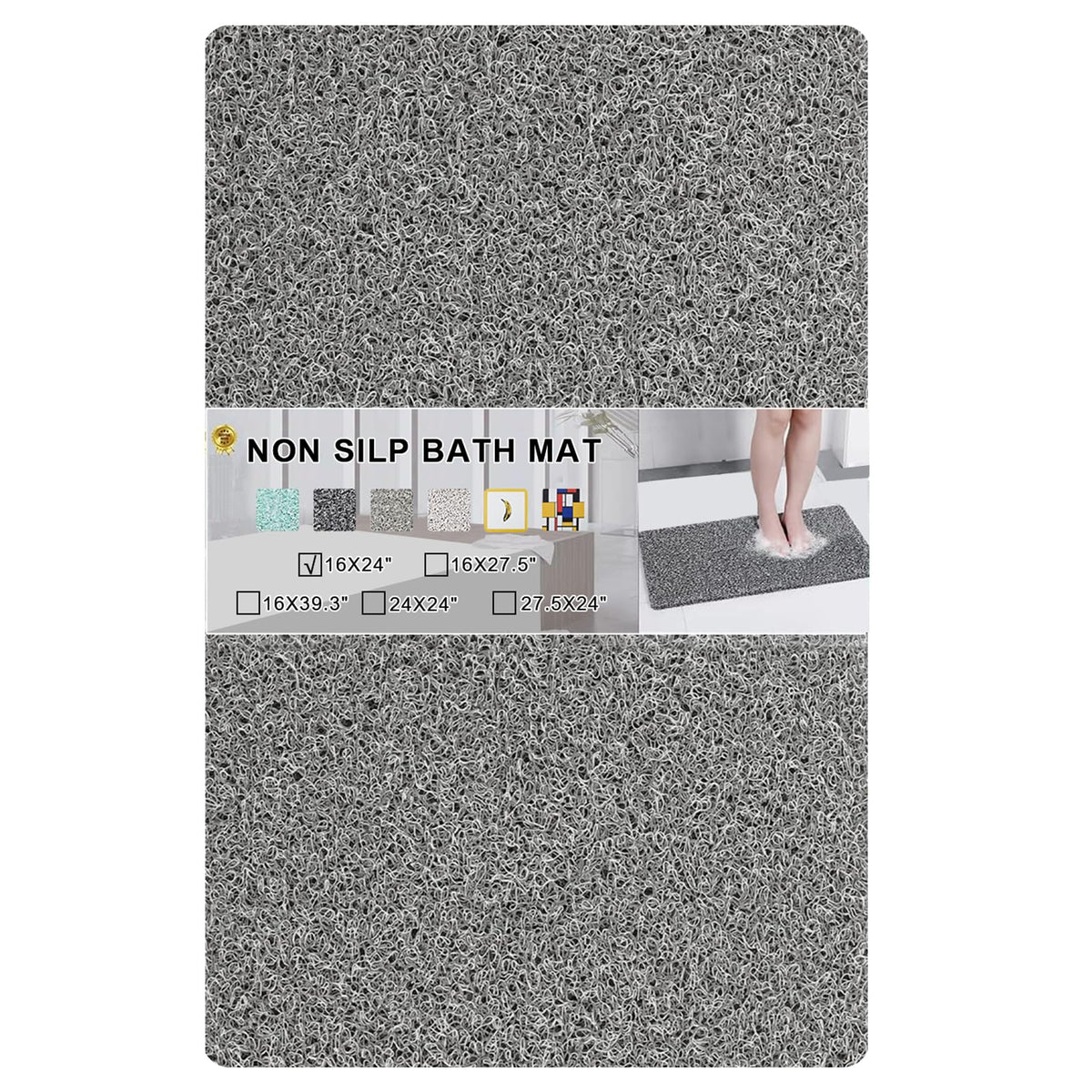 Nonslip Bathtub Mat, Anti Slip Bath Mat 0.6" Extra Thick, Quick Dry Bath Tub Anti Slip Shower Mat, Loofah Non-Slip Bath Mat for Tub Bathroom Pool Kitchen Entryway Home Hotel(Light Gray 16x27)