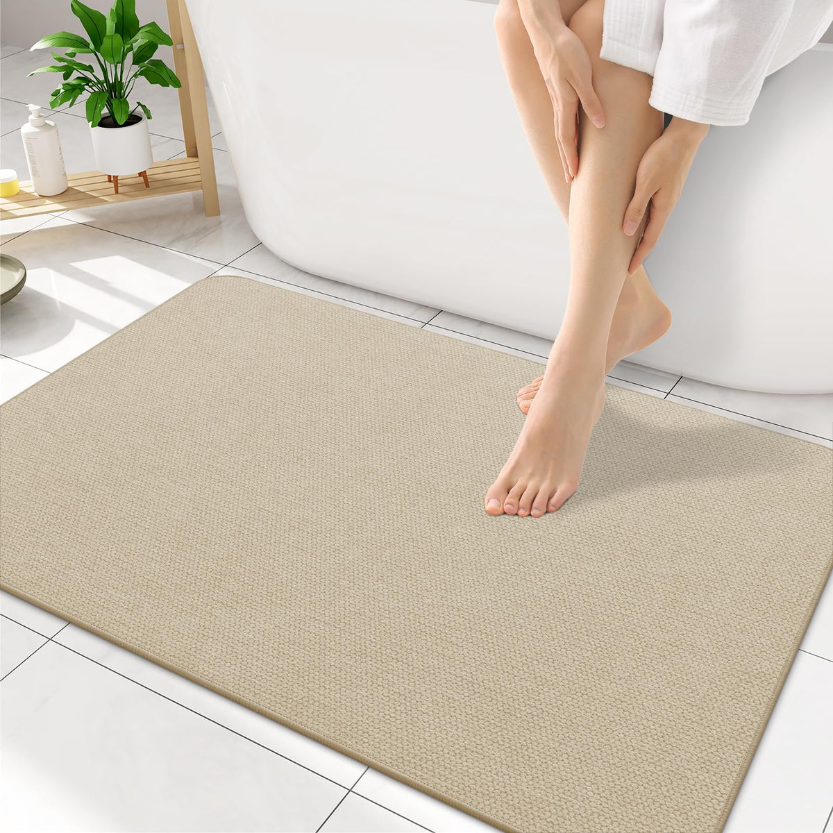 Smiry Ultra Thin Bath Mat 27x17, Non Slip Rubber Washable Bathroom Rugs