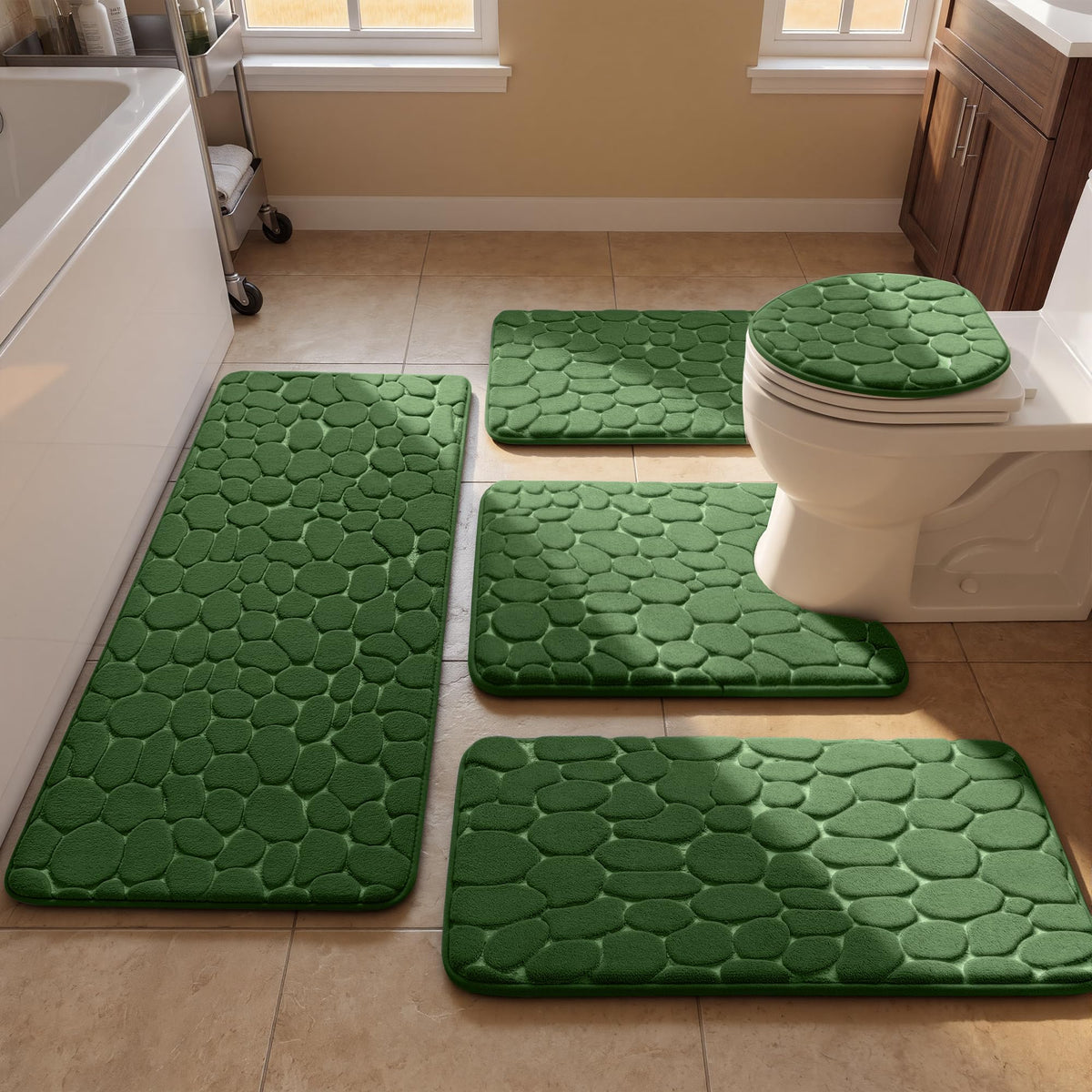 YIHOUSE Bathroom Mat Rug, Memory Foam Bath Mat, Non-Slip Bathroom Floor Mats, Cobblestone Bath Mats Absorbent Bath Rugs Washable Quick Dry (17x24,Dark Gray)