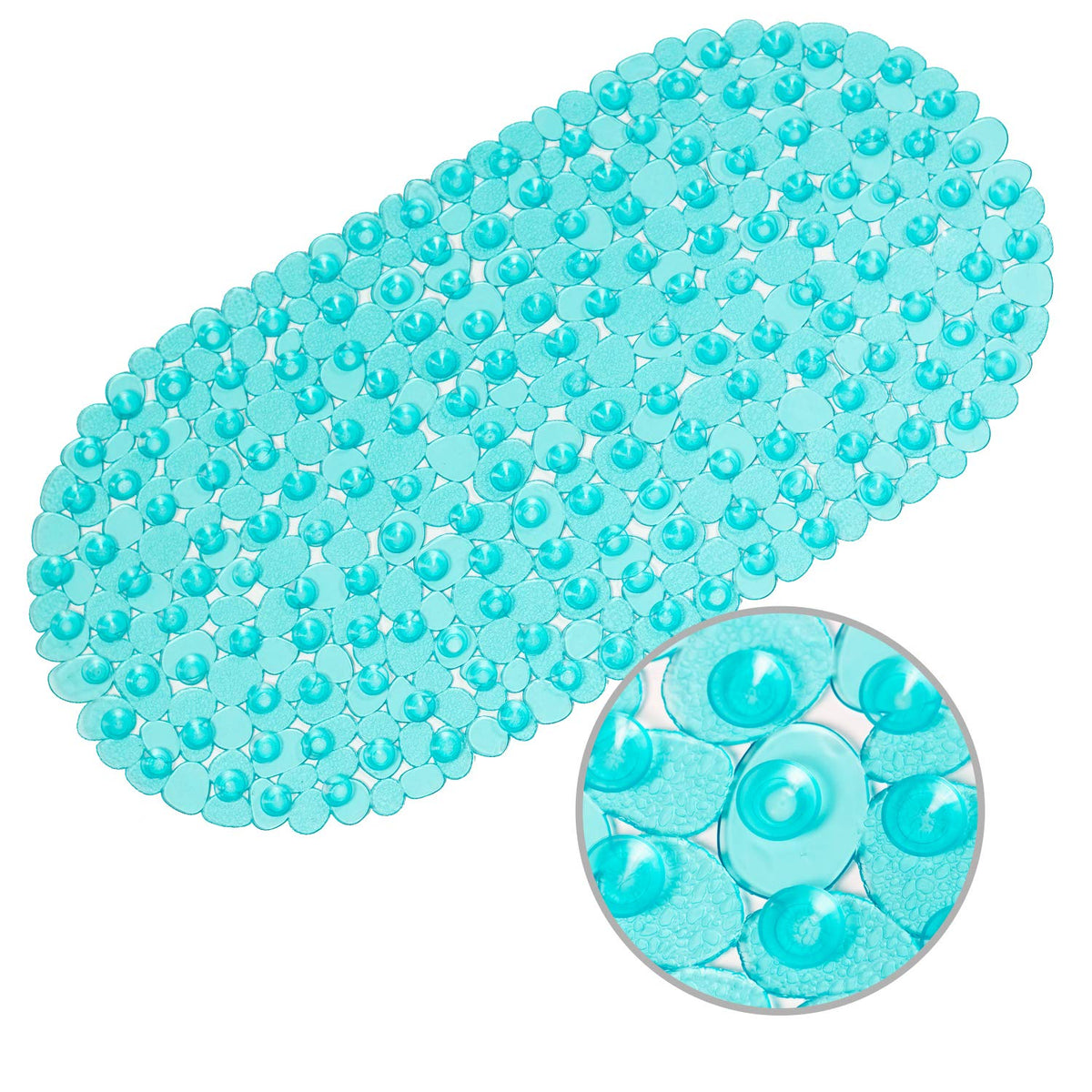WELTRXE Pebbles Bath Mat Clear Non-Slip Bathtub Mat with Suction Cups, Drain Holes for Bathroom Showers, Tub, Machine Washable, BPA, Latex Free Safe Shower Mats, Oval 27 x 14 Inch