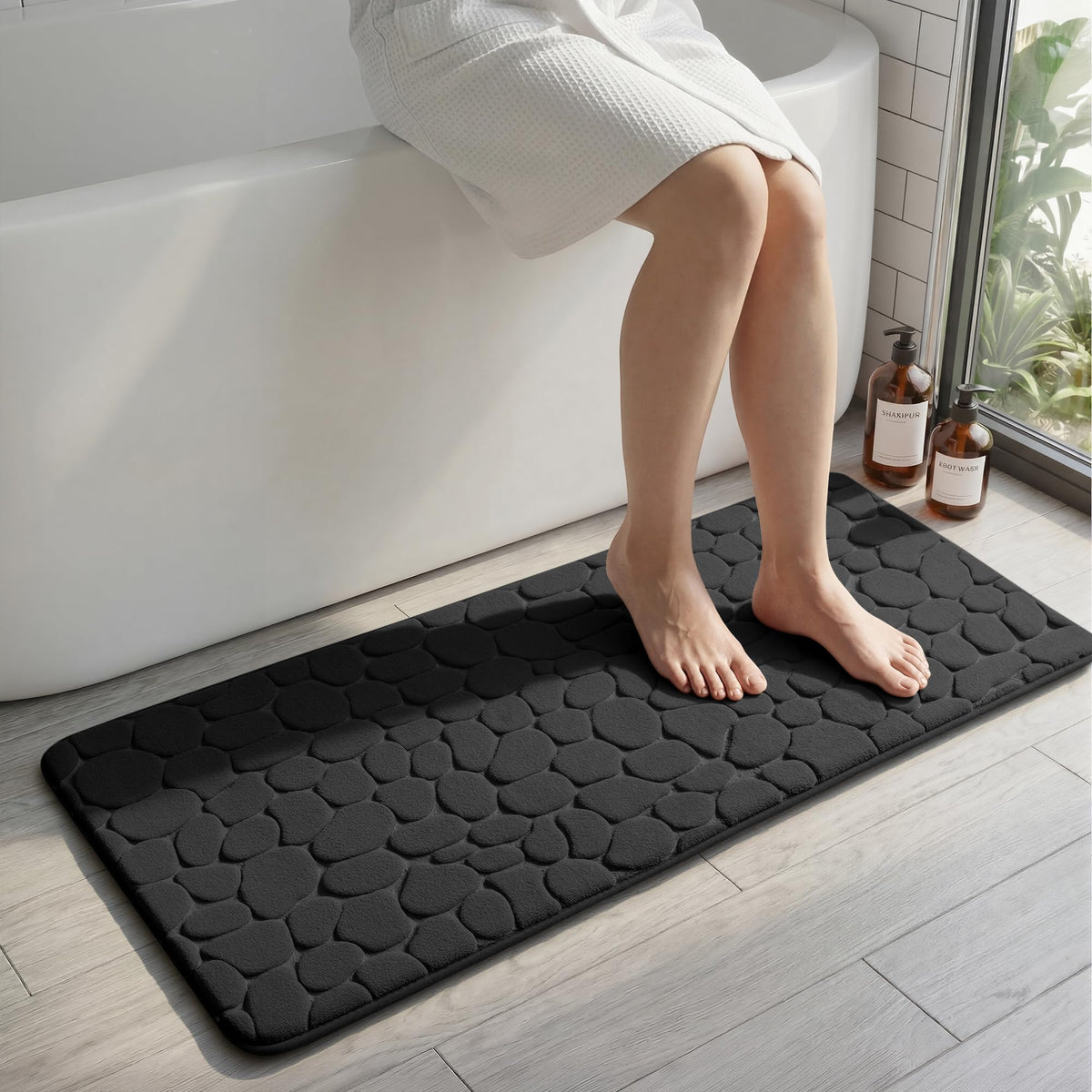 YIHOUSE Bathroom Mat Rug, Memory Foam Bath Mat, Non-Slip Bathroom Floor Mats, Cobblestone Bath Mats Absorbent Bath Rugs Washable Quick Dry (17x24,Dark Gray)