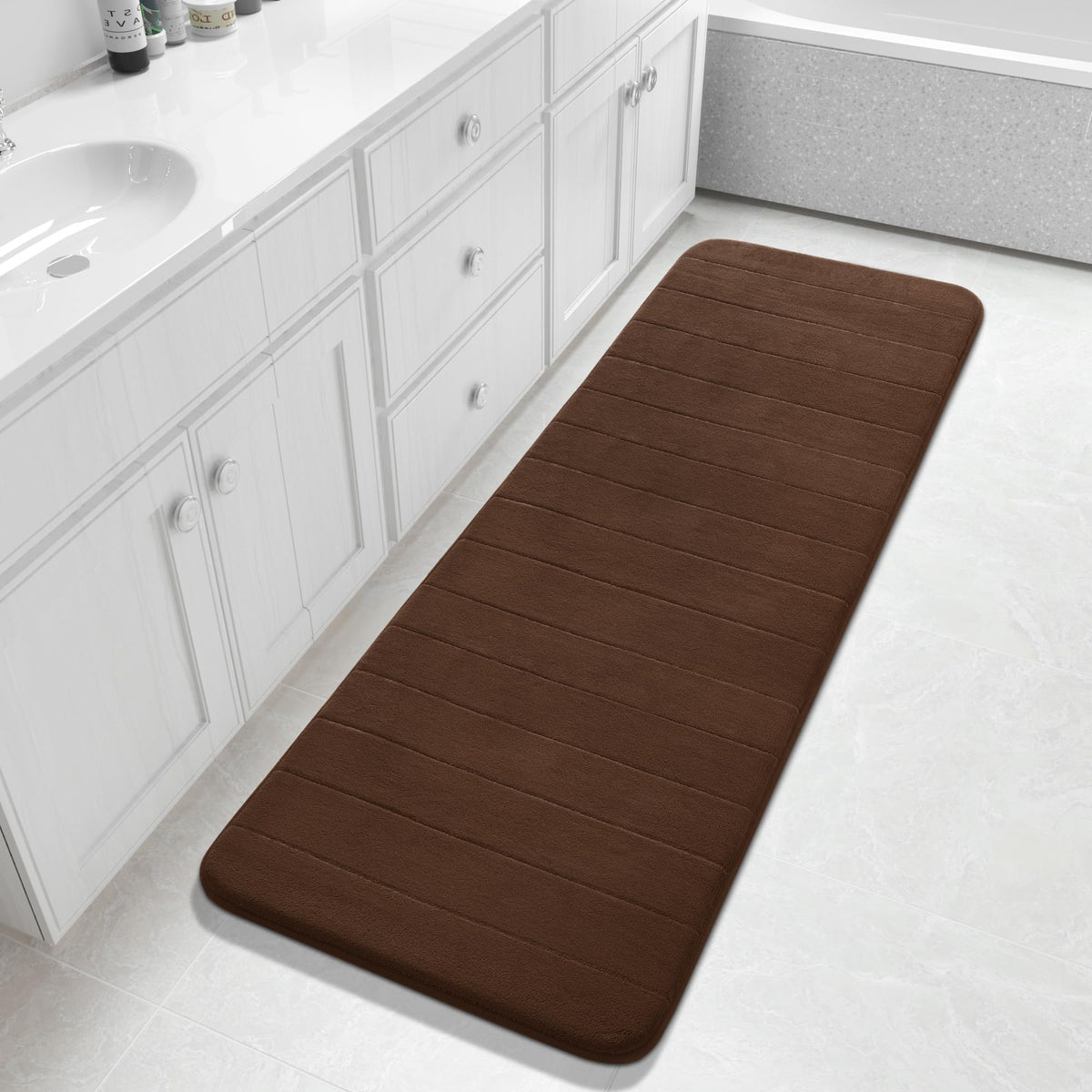 Yimobra Memory Foam Bath Mat, Super Soft Absorbent Bathroom Rug Non Slip 31.5x20 Inch, Quick Dry, Machine Washable Floor Carpet for Tub Shower, Home Decor Accessories, Beige