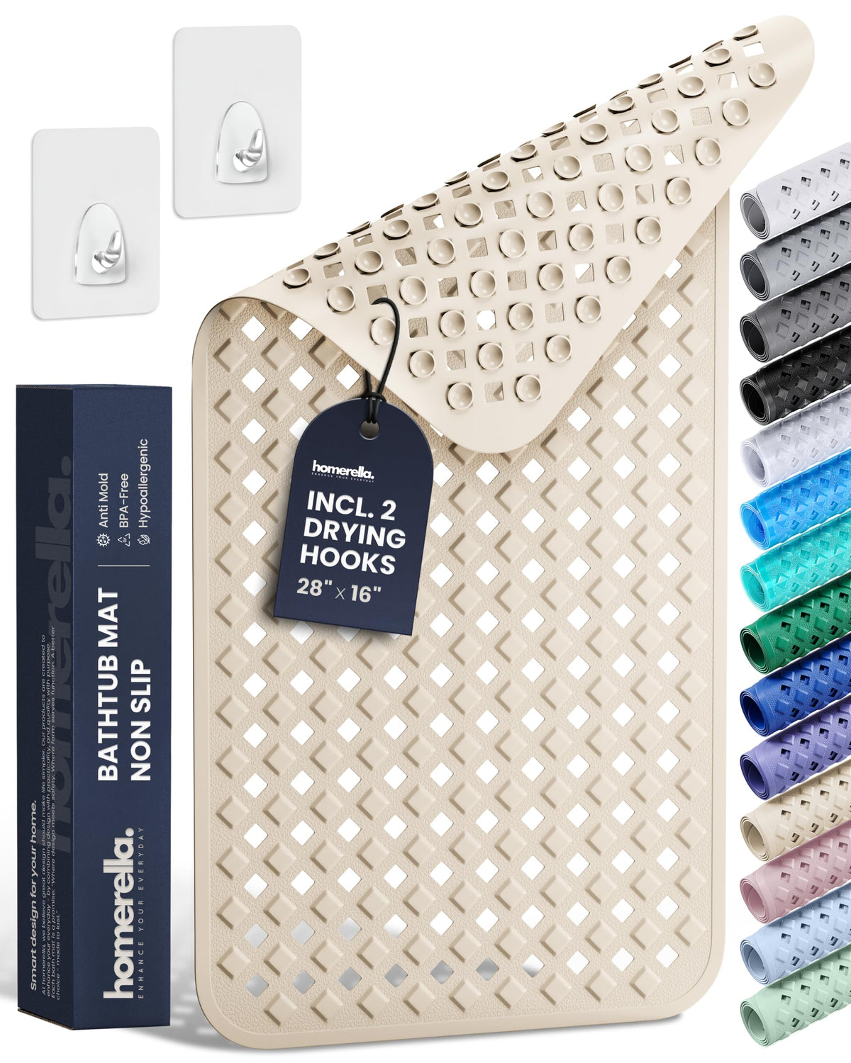 homerella Bathtub Mat Non Slip 35x16 Shower Mat Non Slip Anti Mold BPA Free