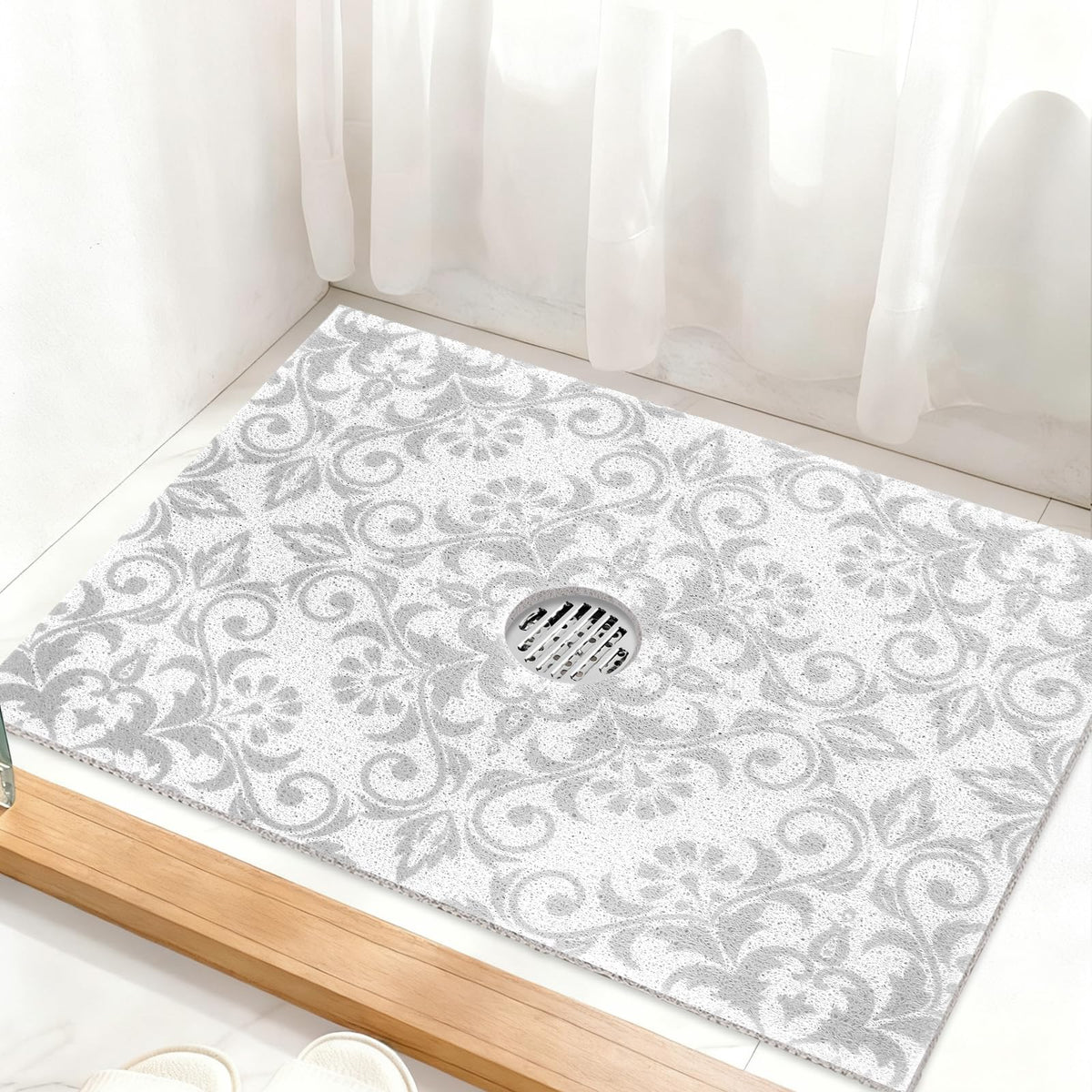 Square Shower Mat Non Slip: 24 x 24 Inch Shower Mats with Drain Hole in Middle - PVC Loofah Anti Slip Shower Floor Matt for Inside Shower