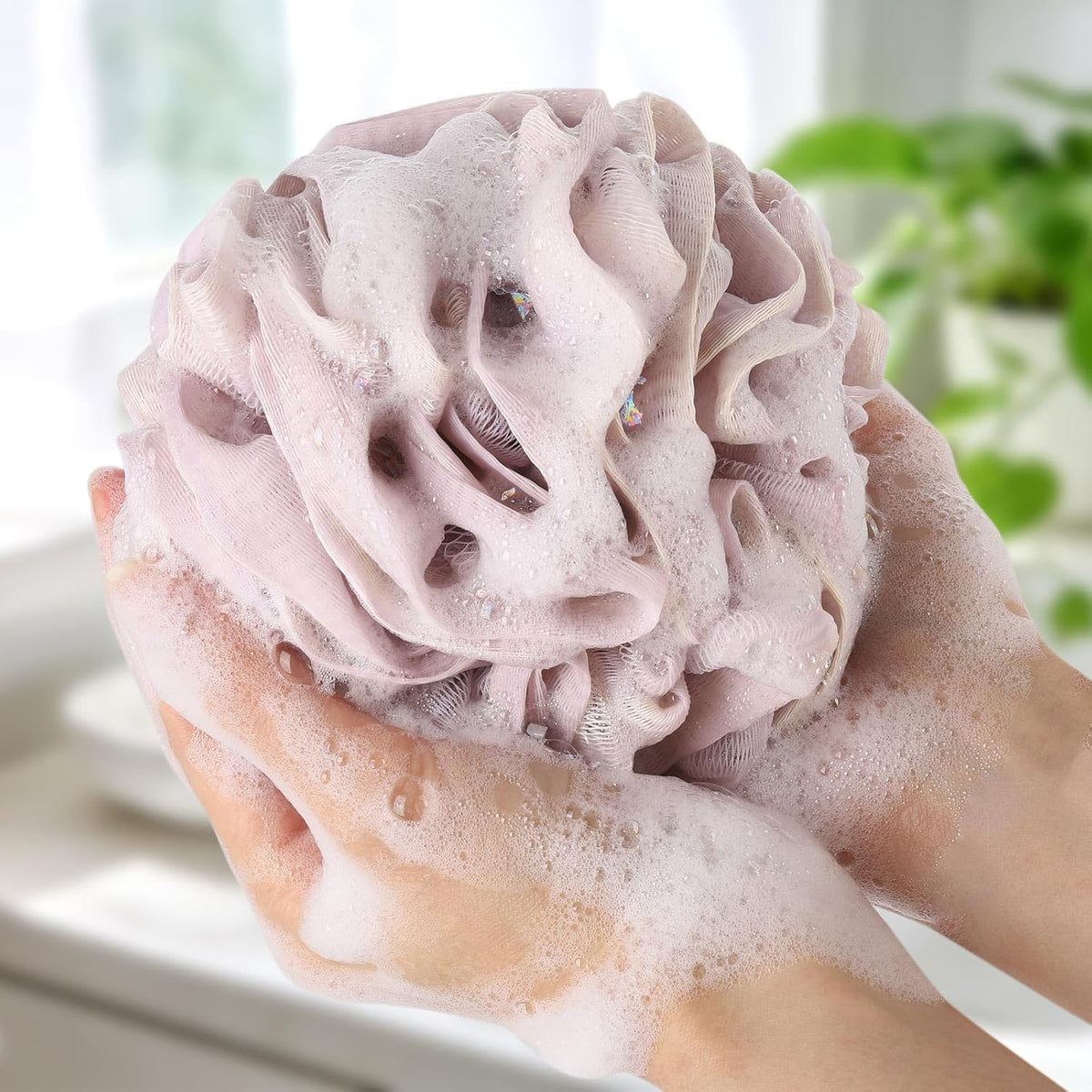 Loofah Sponge 75g/Piece, Mesh Bath Sponge Exfoliating Body Scrubber Ball Pack of 6, Large