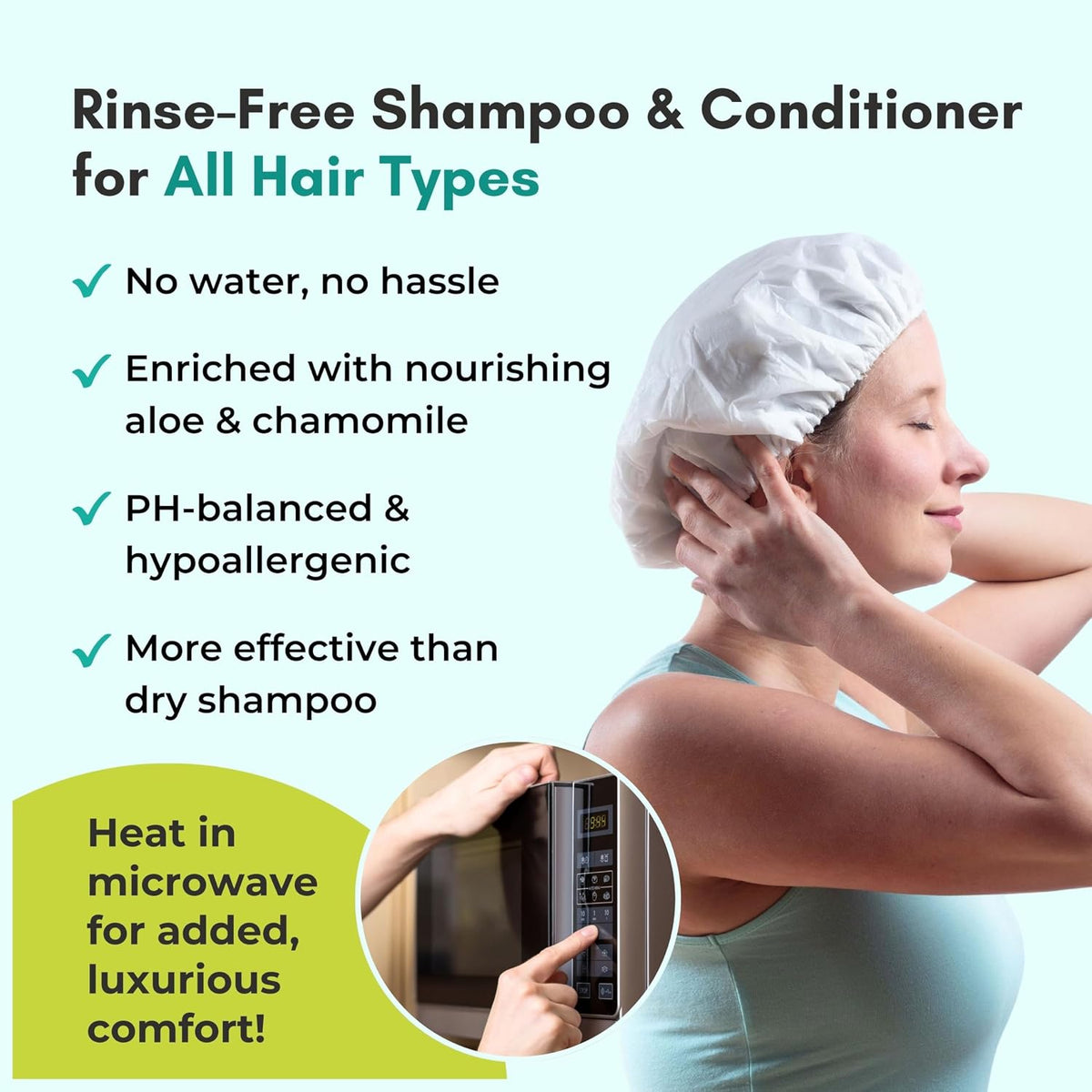 Nurture No Water Rinse Free Shampoo Cap Microwavable Hair Wash Caps 6 Pack