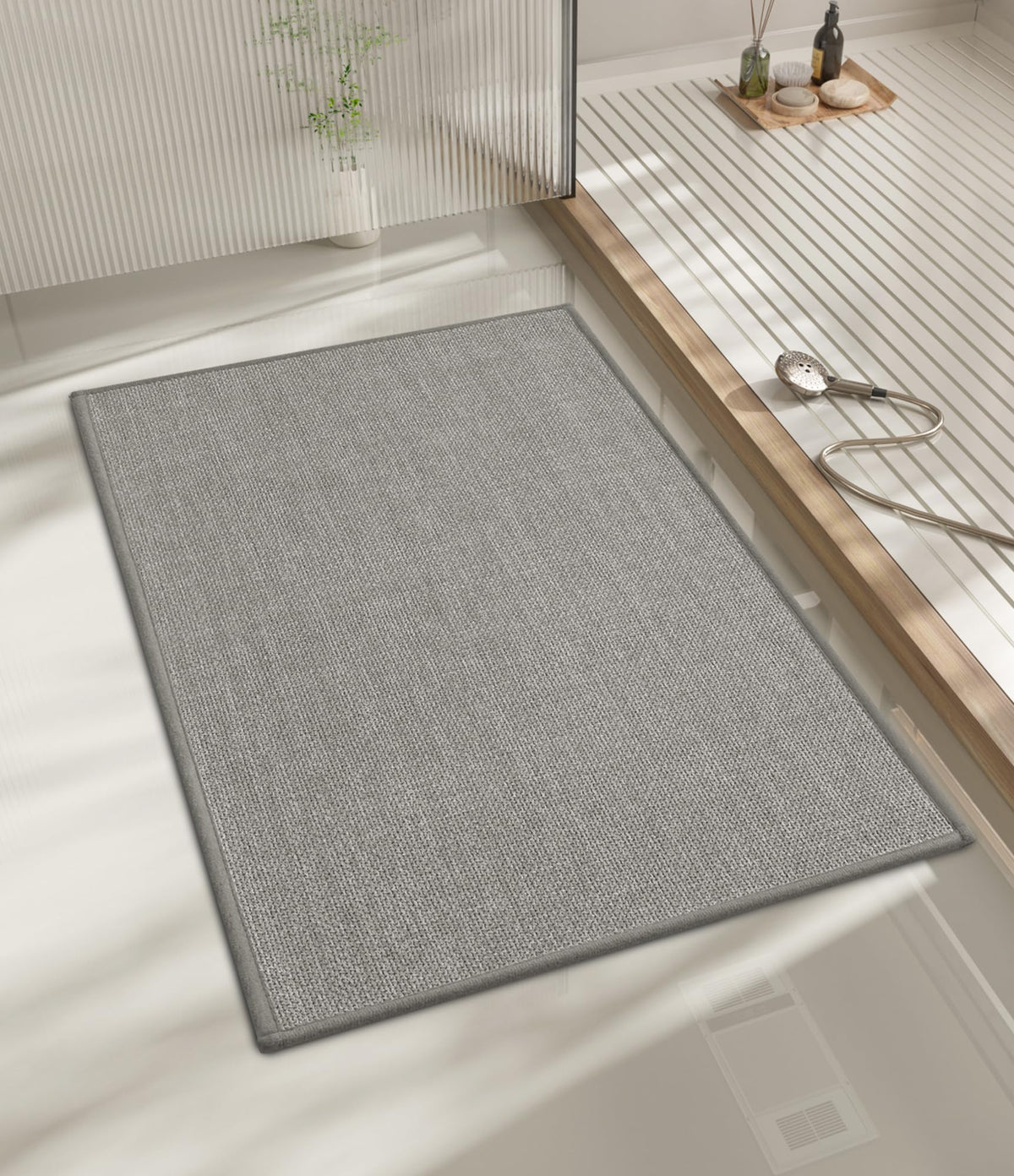 chakme Bathroom Rugs Mat 24x17, Ultra Thin Non Slip Bath Mat Small Quick Dry Absorbent Bath Mat for Bathroom Floor, (Black, 24"x17")