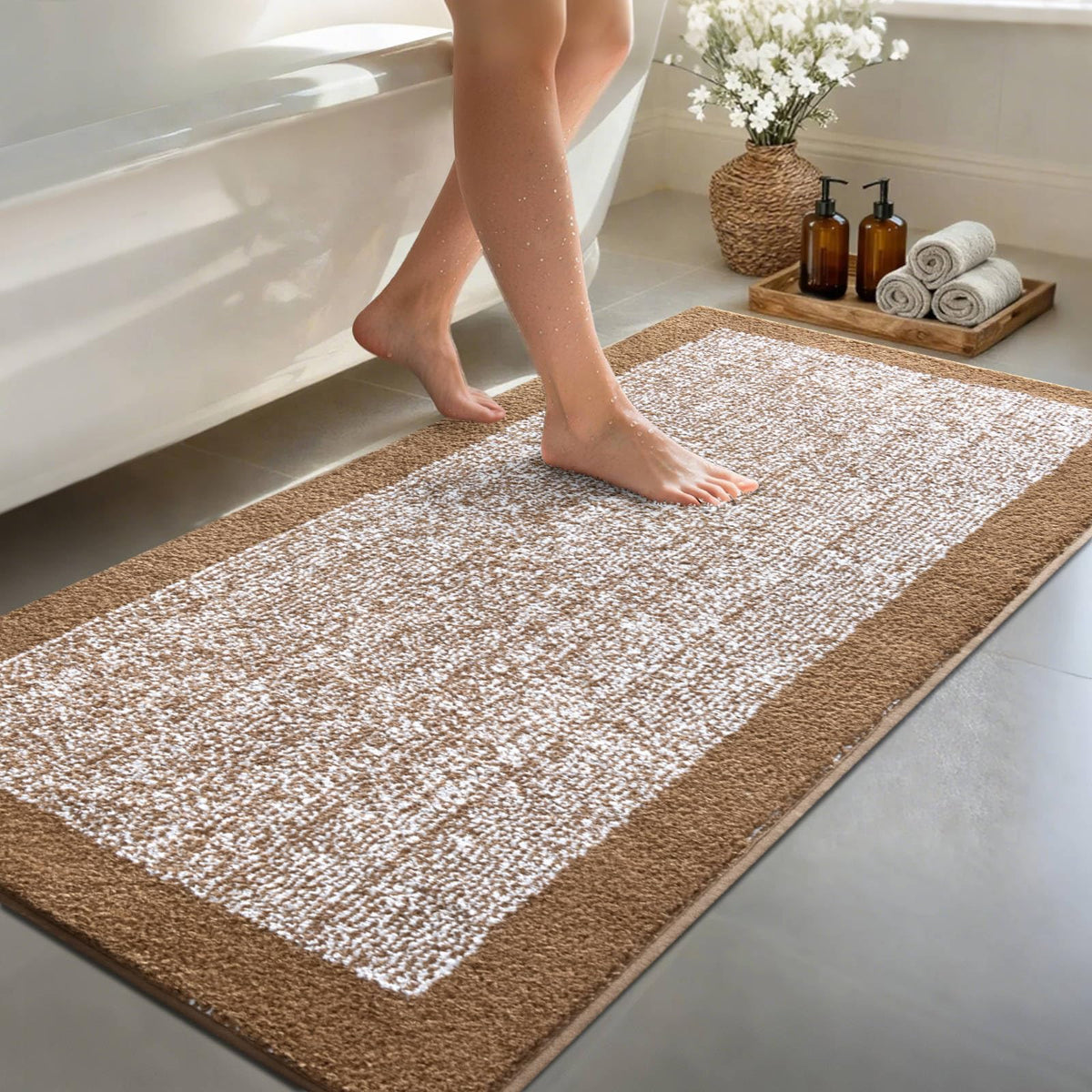 Long 2x4 Ft (48''x24'') Bathroom Rugs, Non Slip Washable Bath Mat Grey