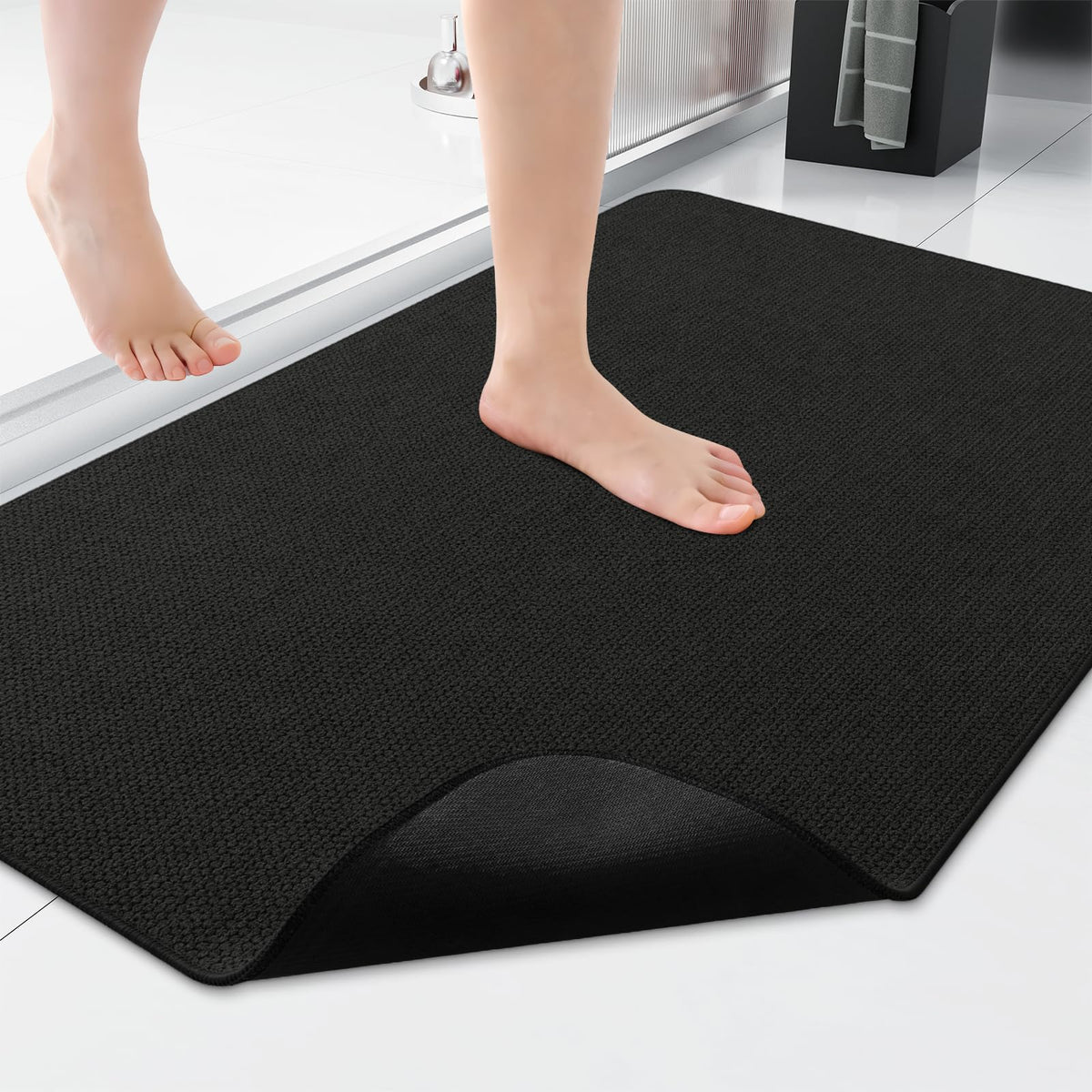 Smiry Ultra Thin Bath Mat 27x17, Non Slip Rubber Washable Bathroom Rugs