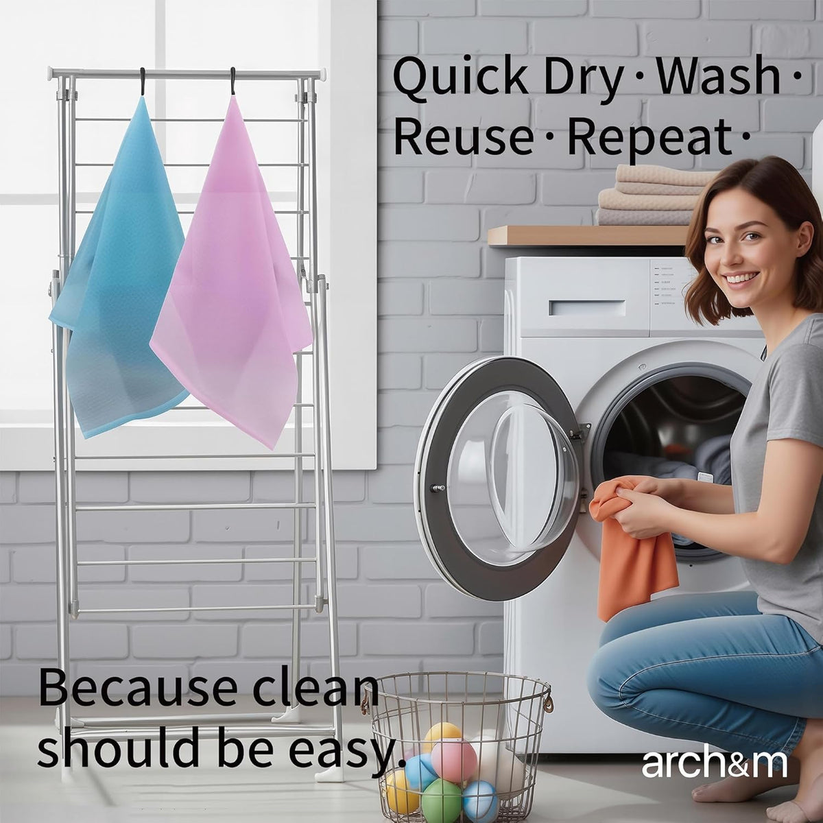 ARCH&M Exfoliating Washcloth & Japanese Shower Towel, Body Scrubber, 3 Pack
