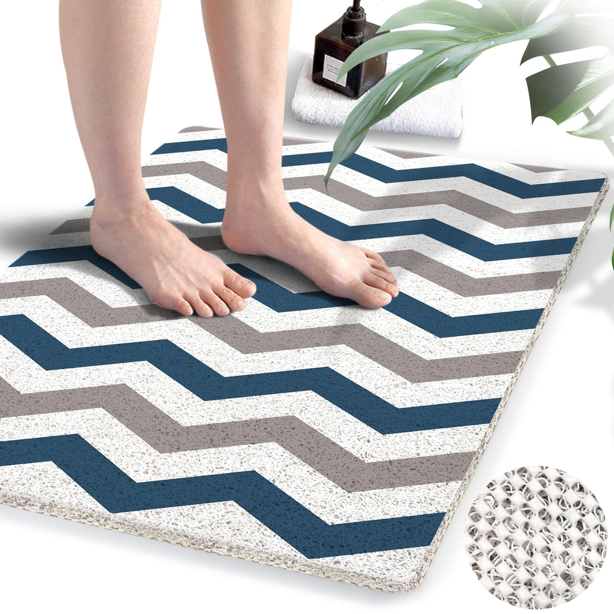 godehone Shower Mats Non Slip Without Suction Cups, PVC Loofah Bathroom Mats, Loofah Mats for Shower and Bathroom, Quick Drying, 15.7× 36 Inch, Beige