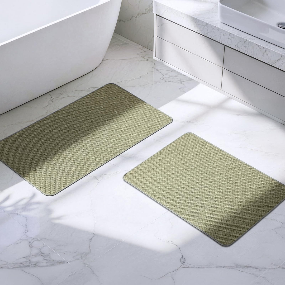 Bathroom Rugs Sets 2 Piece, Thin Bath Mat & U-Shaped Contour Toilet Rug Absorbent Quick Dry, Machine Washable, Non Slip Low Pile Bath Mats for Bathroom/Tub/Sink/Shower (27"x17" Plus 24"x20" U, Grey)