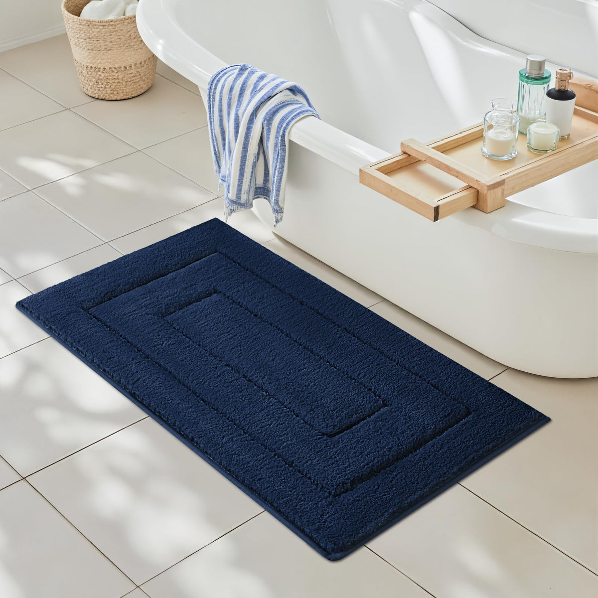 GRANNY SAYS Blue Bathroom Rug 16" x 24", Non-Slip Microfiber Bath Mat