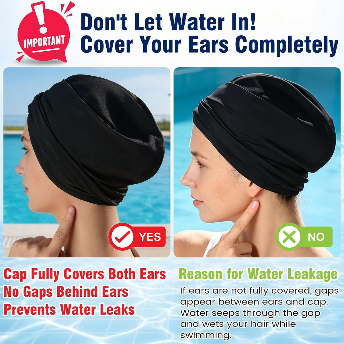 Babalet Satin Lined Swim Turban-Waterproof Silicone Swim Cap for Long Thick Curly Hair, Easy On/Off, Keep Hair Dry