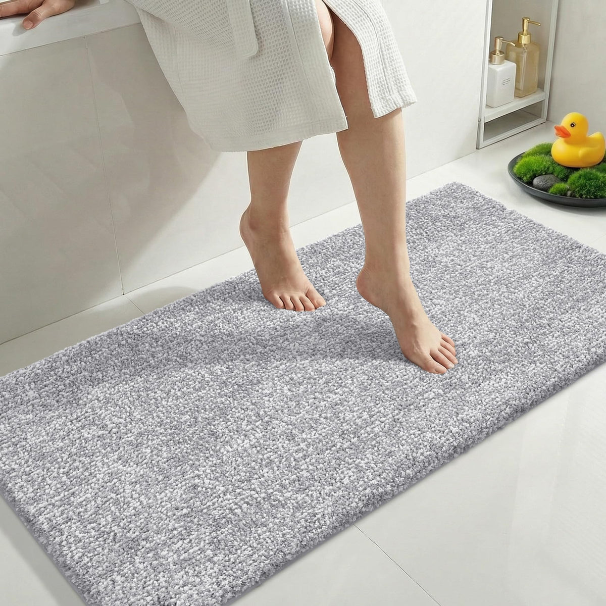 Yimobra Non Slip Machine Washable Bathroom Rug 24x17 Grey and White