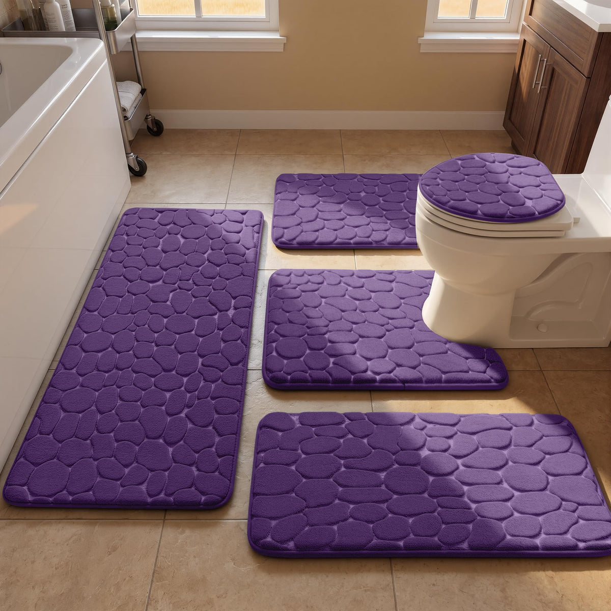 YIHOUSE Bathroom Mat Rug, Memory Foam Bath Mat, Non-Slip Bathroom Floor Mats, Cobblestone Bath Mats Absorbent Bath Rugs Washable Quick Dry (17x24,Dark Gray)