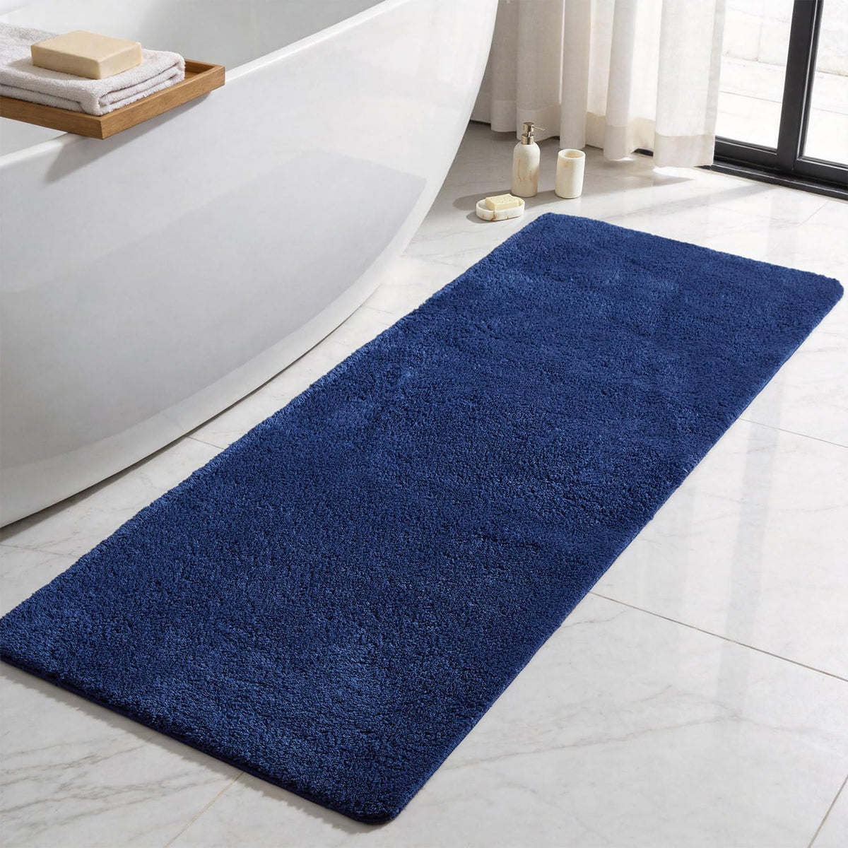TYUU Black Bathroom Rug, Ultra Soft Bath Rugs Non Slip Washable, Super Absorbent Quick Dry Small Bath Mat with Rubber Backing for Bathroom Floor, Shower, or Sink, Black 16" x 24"