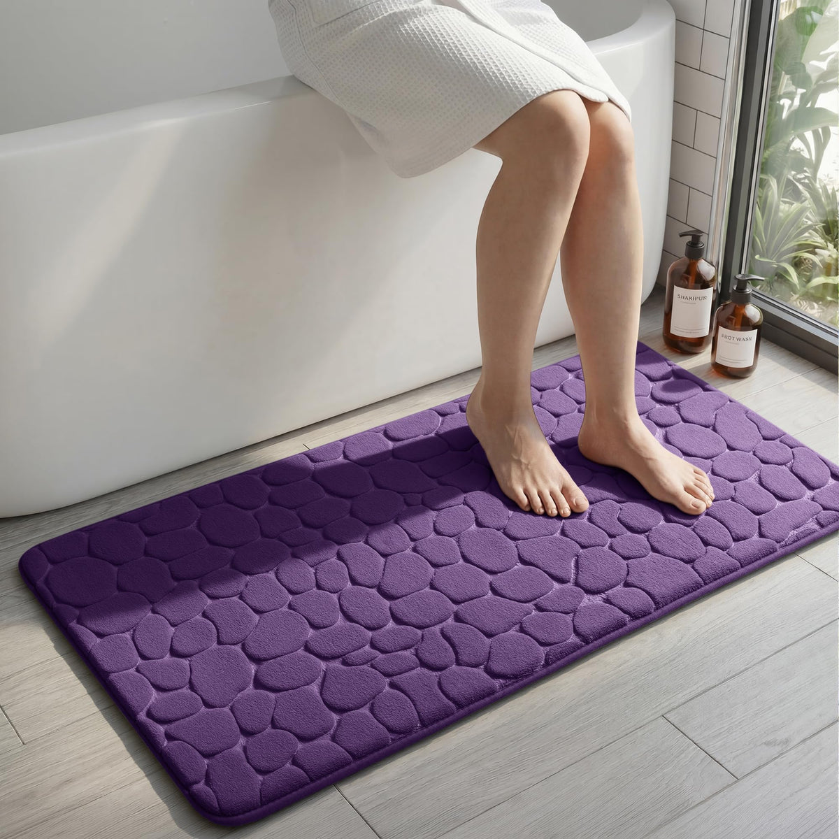YIHOUSE Bathroom Mat Rug, Memory Foam Bath Mat, Non-Slip Bathroom Floor Mats, Cobblestone Bath Mats Absorbent Bath Rugs Washable Quick Dry (17x24,Dark Gray)