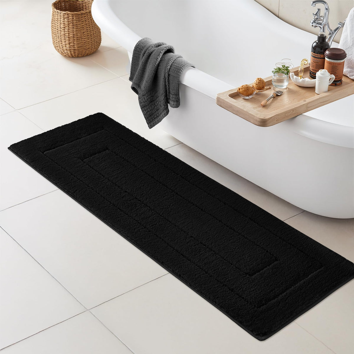 GRANNY SAYS Blue Bathroom Rug 16" x 24", Non-Slip Microfiber Bath Mat