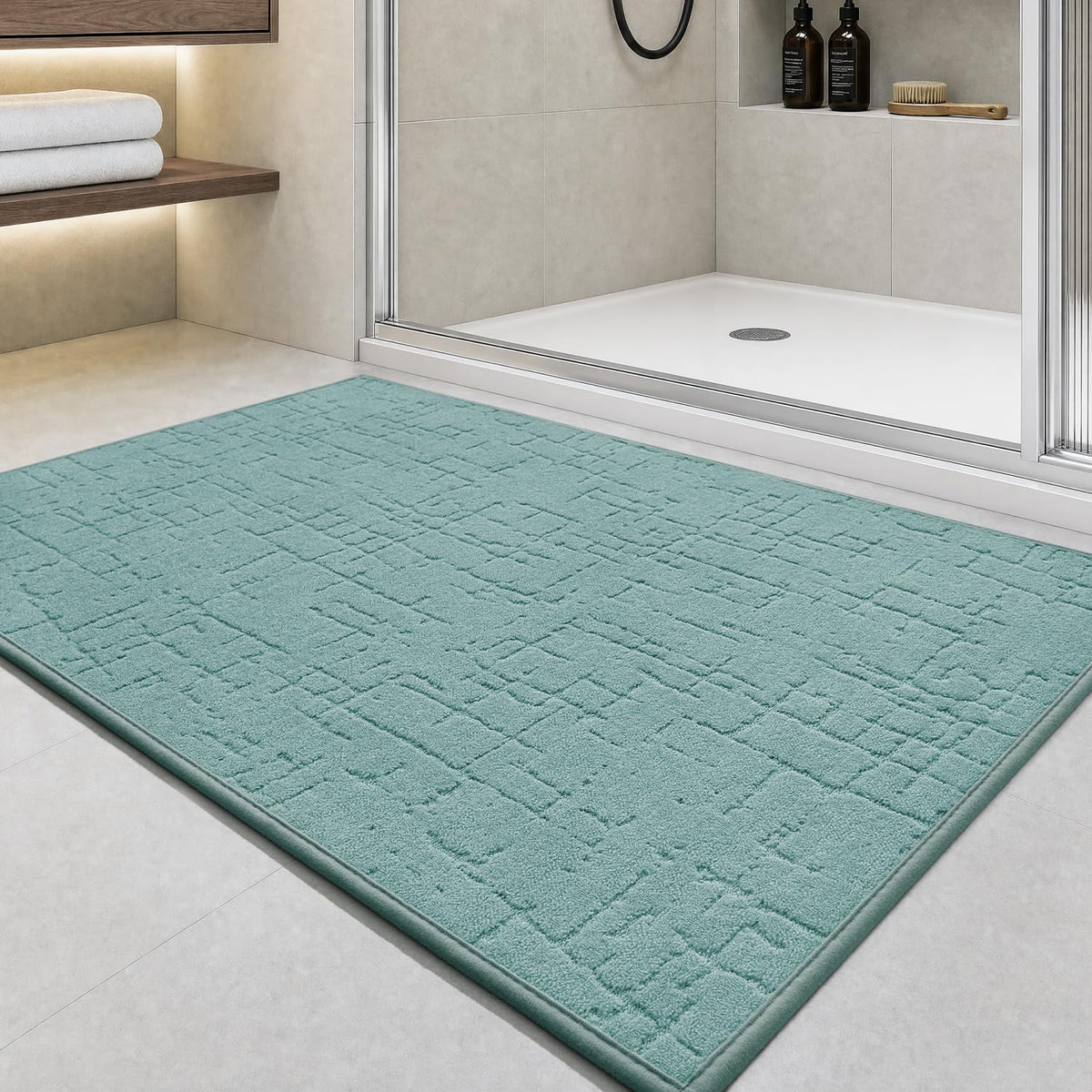 AMOAMI-Bath Mat-Absorbent Quick Dry Bathroom Floor Mats-Washable Rubber Backing Bath Mats for Bathroom Rugs Fit Under Door-Bath Rug for in Front of Sink Bathtub Shower Room, Grey 17''x24''