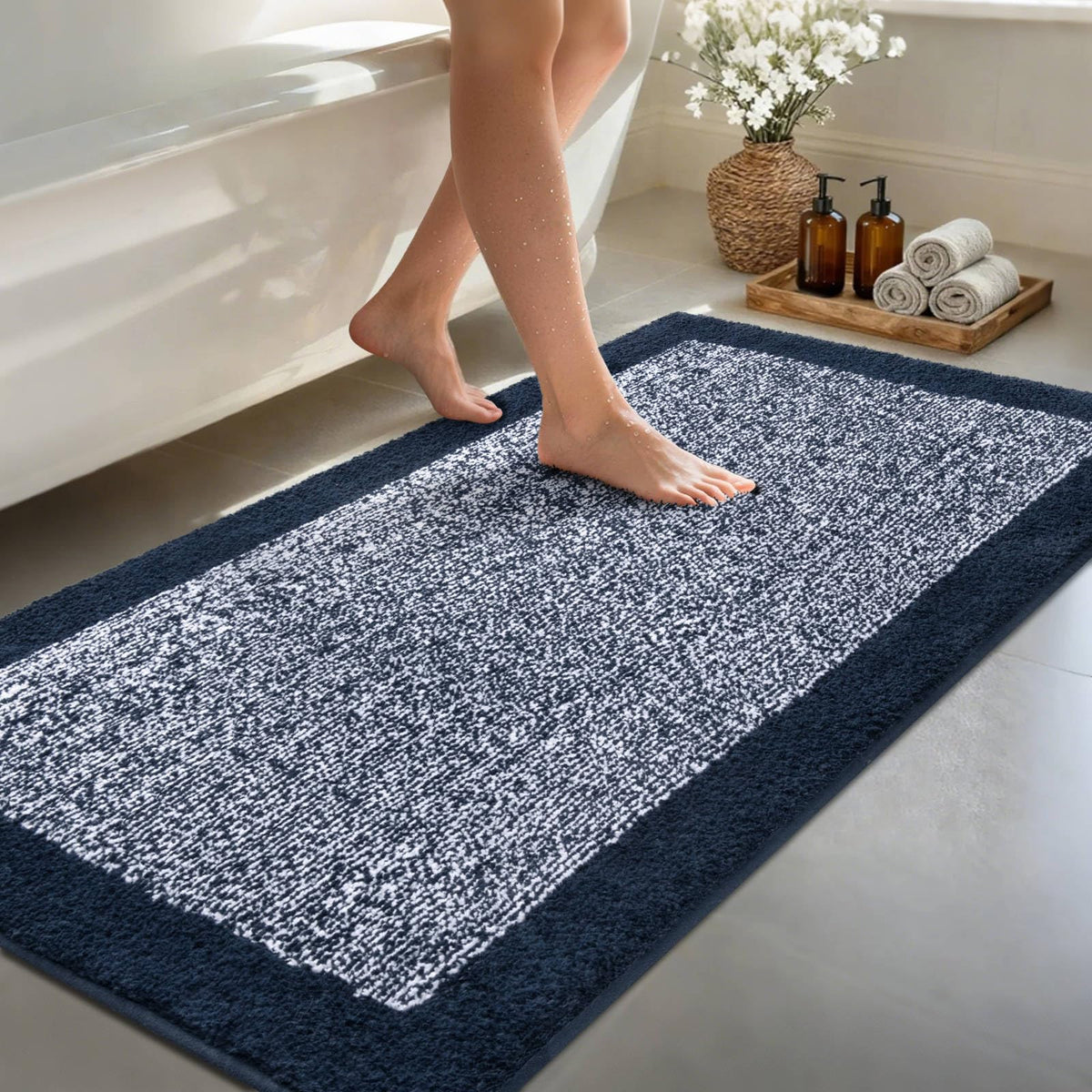 Long 2x4 Ft (48''x24'') Bathroom Rugs, Non Slip Washable Bath Mat Grey