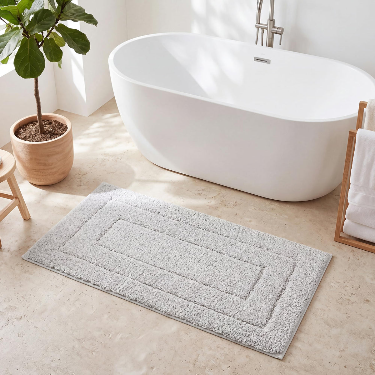 GRANNY SAYS Blue Bathroom Rug 16" x 24", Non-Slip Microfiber Bath Mat