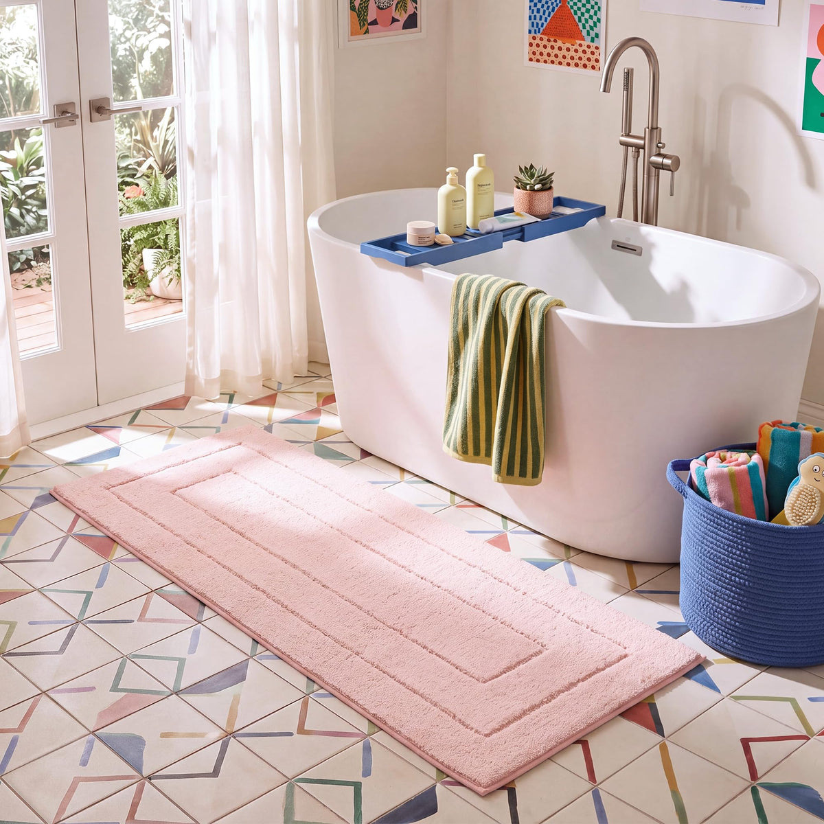 GRANNY SAYS Blue Bathroom Rug 16" x 24", Non-Slip Microfiber Bath Mat