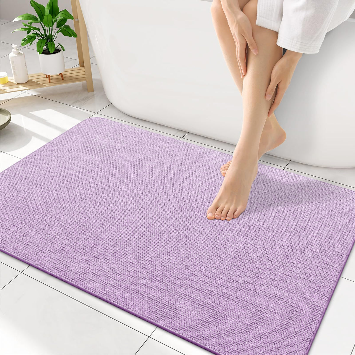 Smiry Ultra Thin Bath Mat 27x17, Non Slip Rubber Washable Bathroom Rugs
