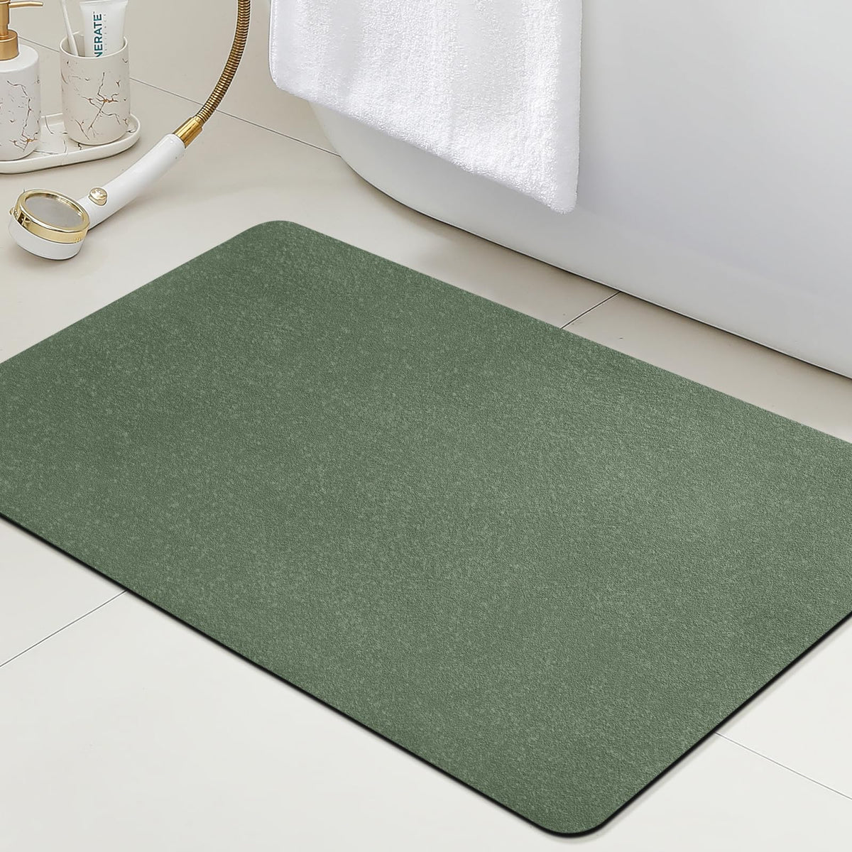 ACCUMTEK Non Slip Bath Mat, Thin Bathroom Rugs Fit Under Door, Quick Dry Bath Mats, Machine Washable Bath Rugs for Bathroom, Bathtub & Kitchen, Grey/Bordered/24 x17