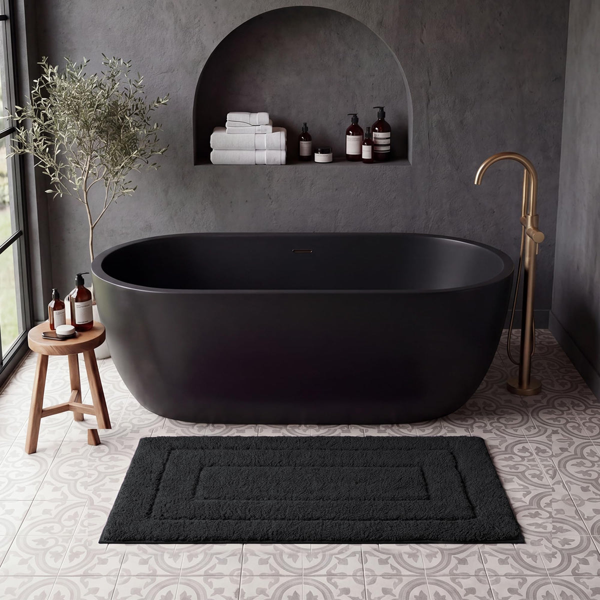 GRANNY SAYS Blue Bathroom Rug 16" x 24", Non-Slip Microfiber Bath Mat