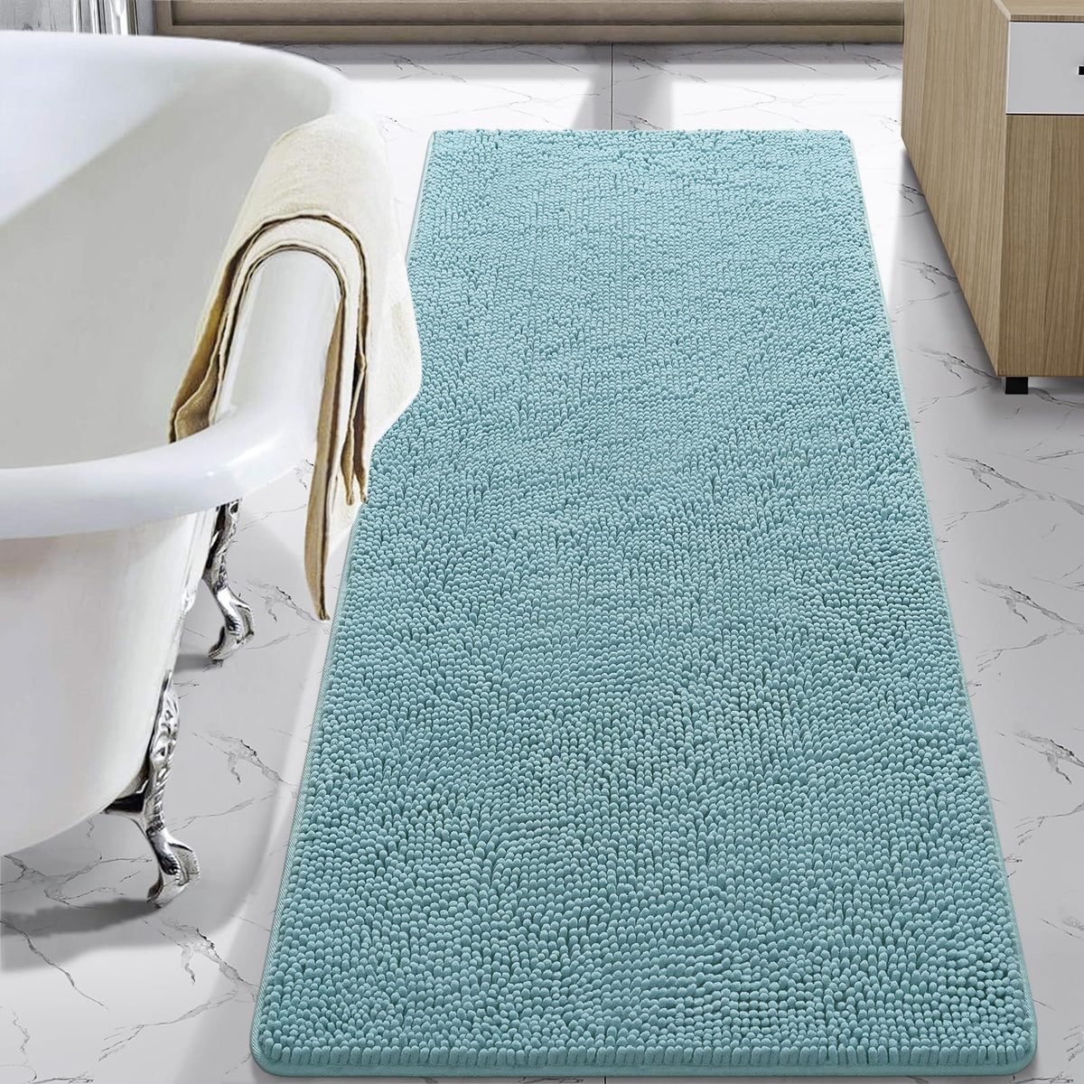 LOCHAS Luxury Bathroom Rug Shaggy Bath Mat 24 x 60 Inch, Gray