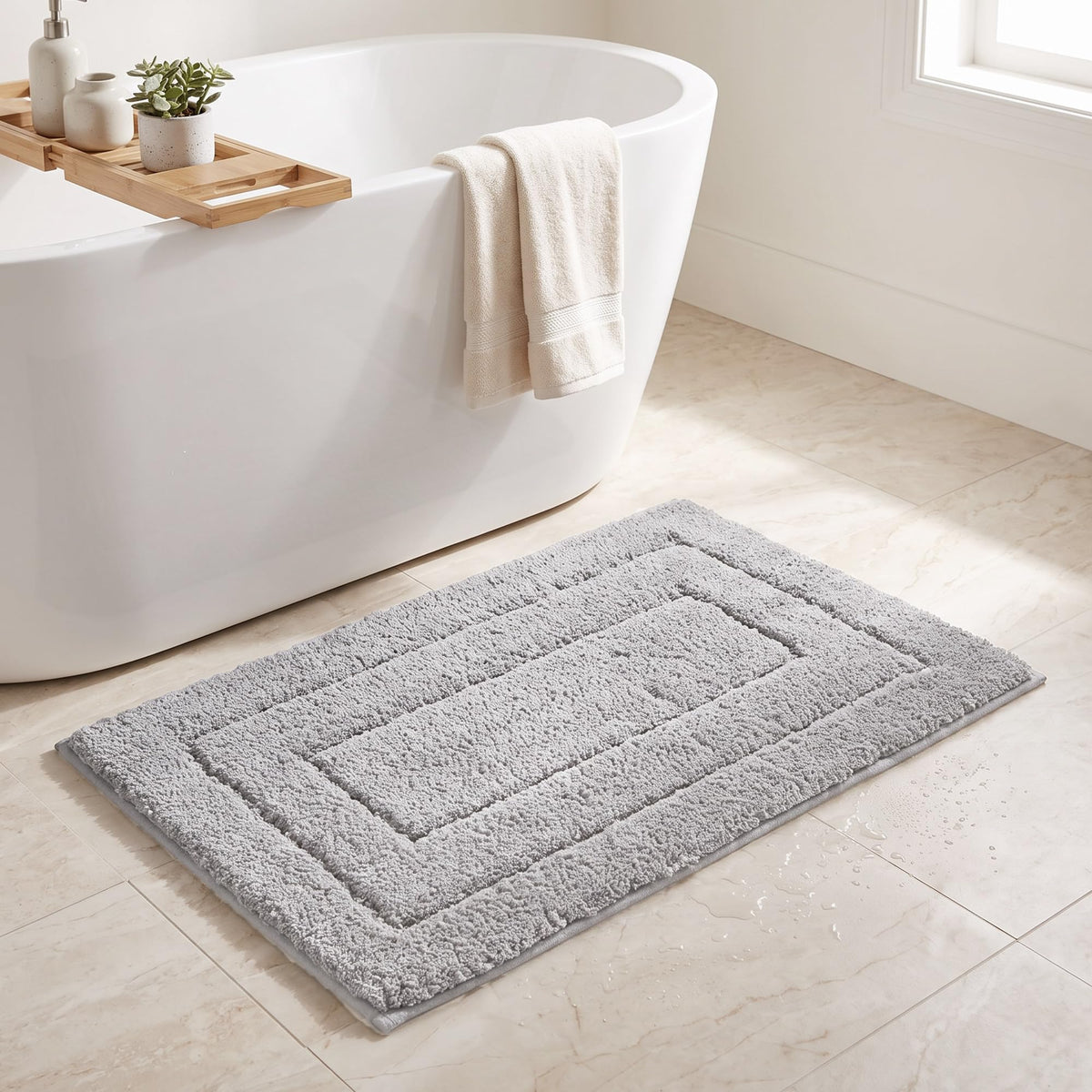 GRANNY SAYS Blue Bathroom Rug 16" x 24", Non-Slip Microfiber Bath Mat