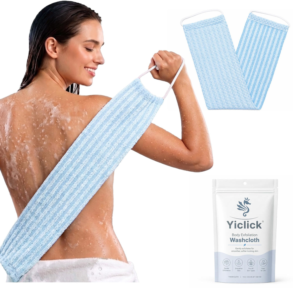 Yiclick Dual-Textured Exfoliating Washcloth Towel - Back Scrubber for Use in Shower Bath, Exfoliating Body Scrubber Exfoliator, Japanese Exfoliate Loofah Lufa Sponge Wash Cloth for Women Men