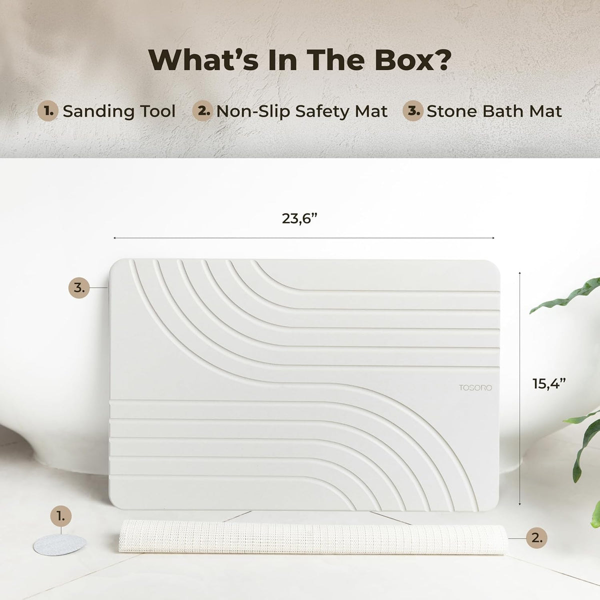 TOSORO - Stone Bath Mat Diatomaceous Earth Shower Mat Non-Slip Super Absorbent Diatomite Stone Bath Mats for Bathroom Floor Quick Drying Natural Easy to Clean (23.5 x 15) - Sandstone