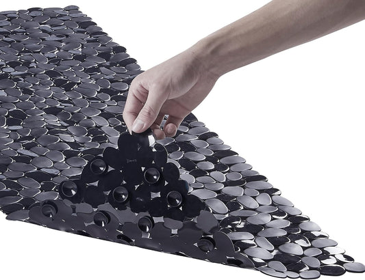 Webos Bath Shower Mat Non Slip: Extra Large Pebble Bathtub mat for Families, Anti Slip Shower Matt with Drain Holes Suction Cups Tub Mat - 16 X 40 Inch Black