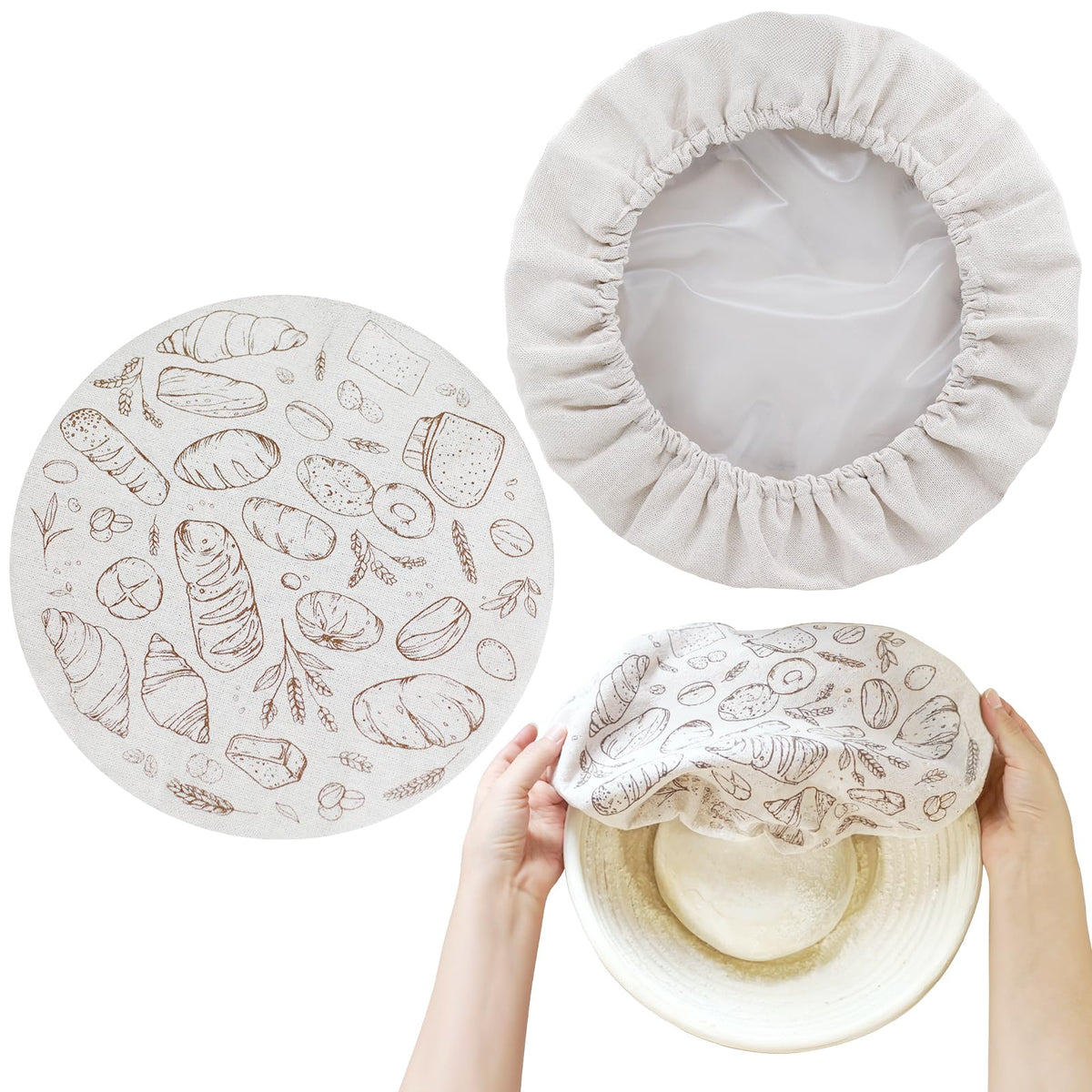 2 Pack 8 Inch Reusable Bowl Covers for Bread Proofing with Plastic Liner