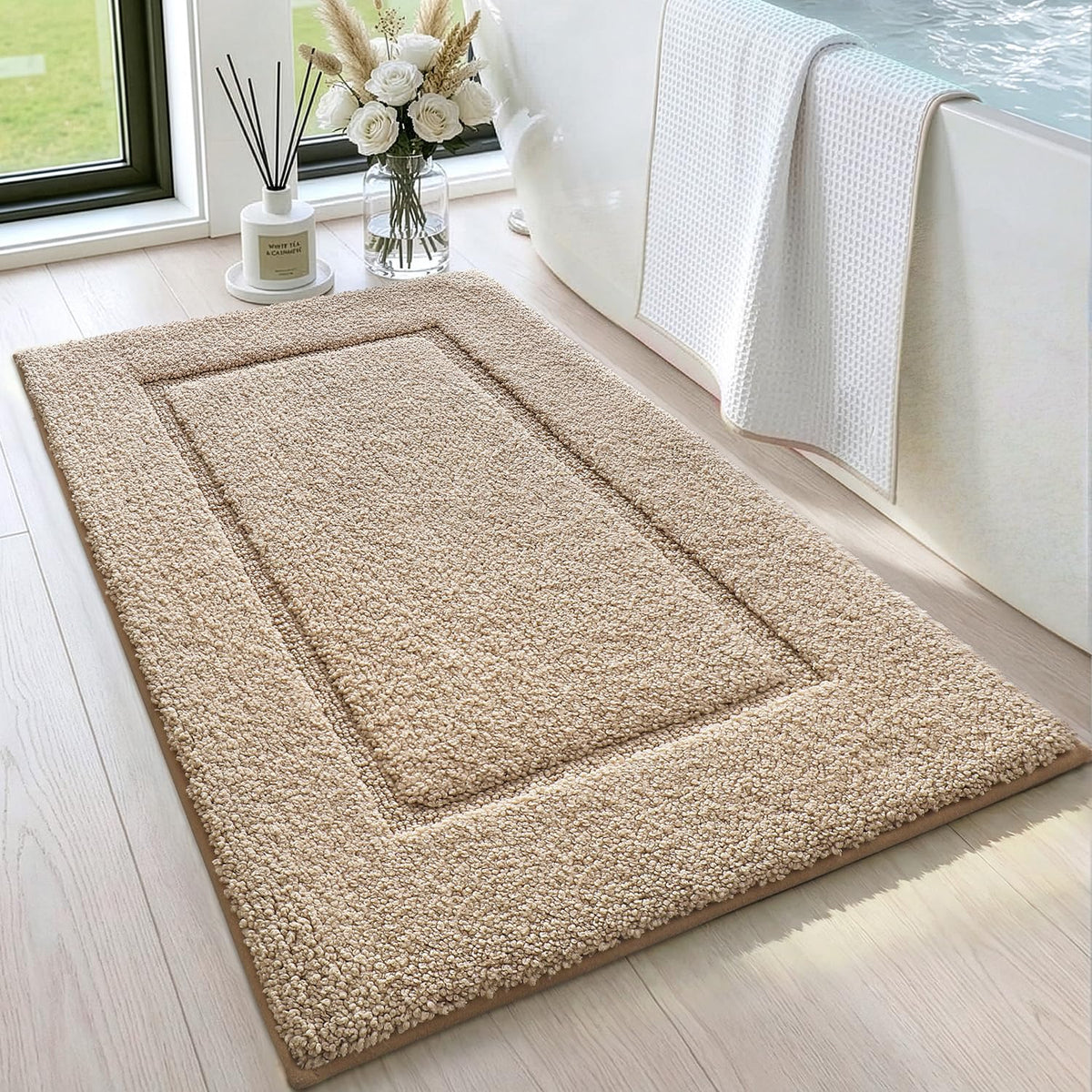DEXI Bath Mat 24x16, Soft Absorbent Bathroom Rugs Non Slip, White