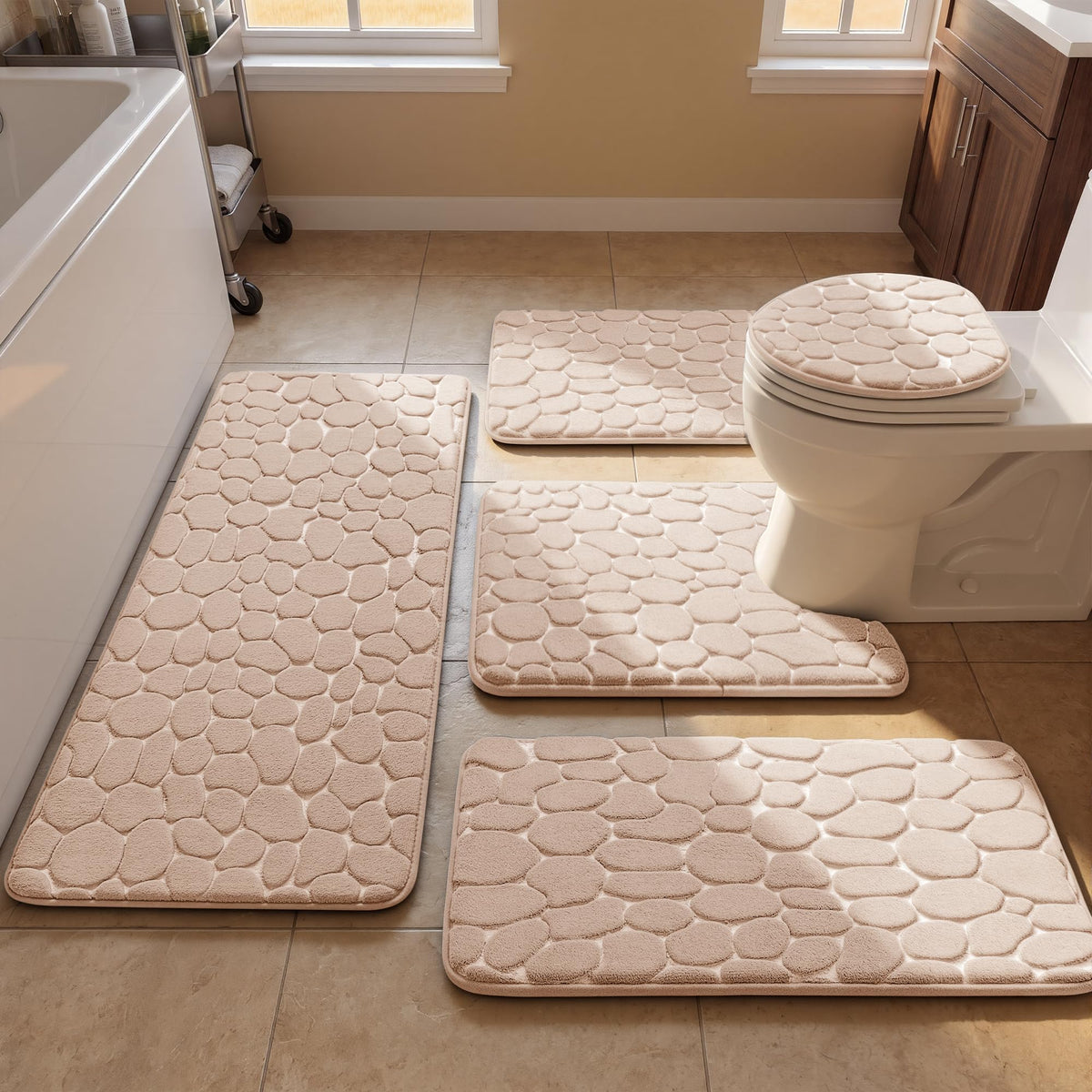 YIHOUSE Bathroom Mat Rug, Memory Foam Bath Mat, Non-Slip Bathroom Floor Mats, Cobblestone Bath Mats Absorbent Bath Rugs Washable Quick Dry (17x24,Dark Gray)