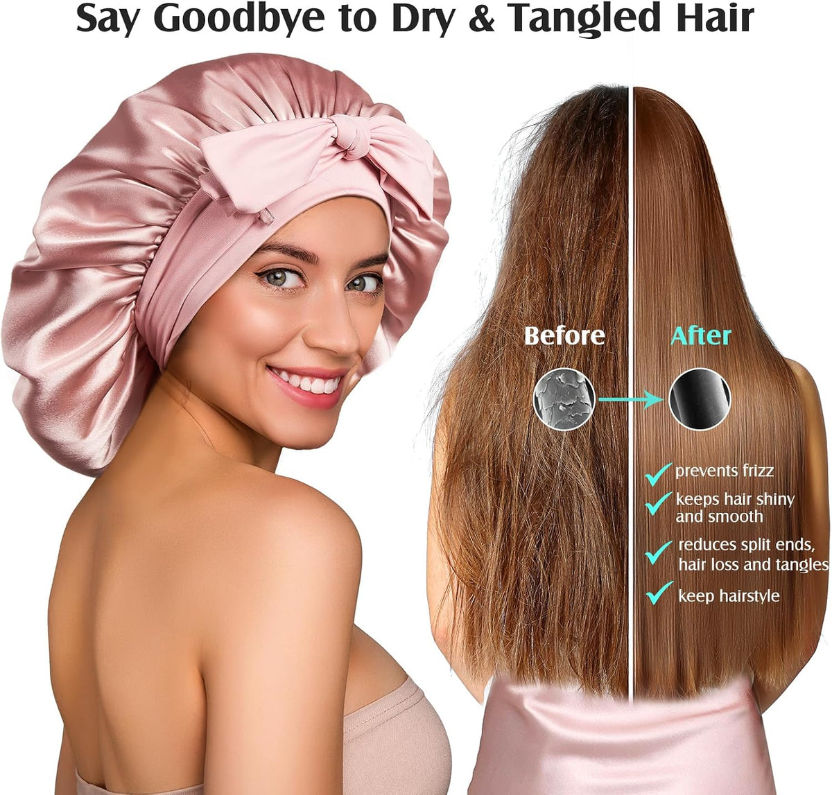 YFONG 100% Mulberry Silk Bonnet for Sleeping Women Men, Large Double Layer