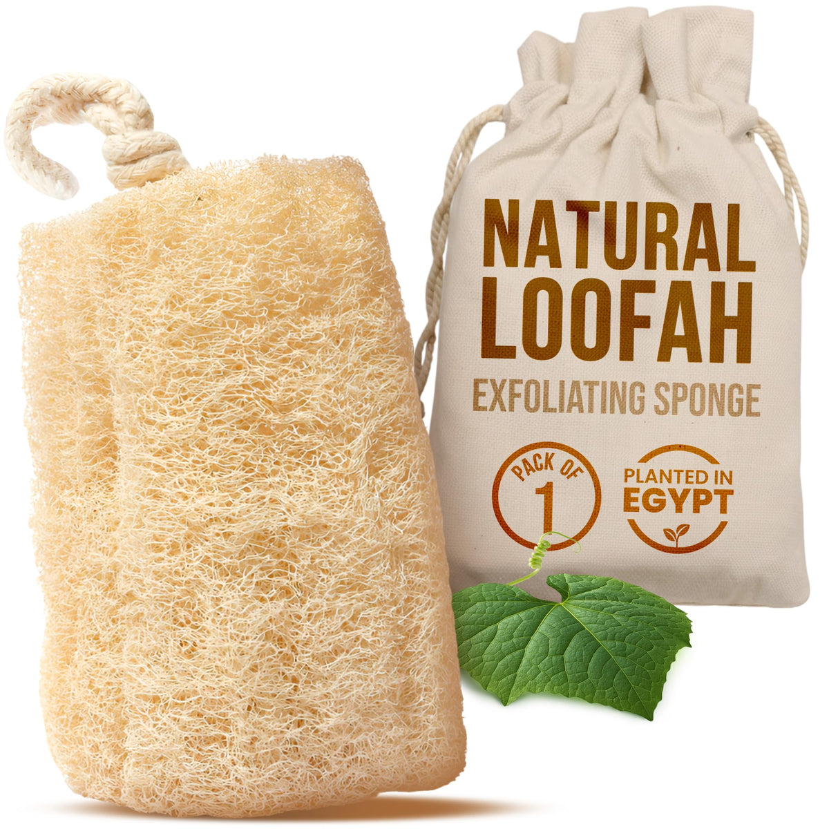 SERRENTO Loofah Body Bath Scrubber Shower - Egyptian Loofa Pack of 3 Tan