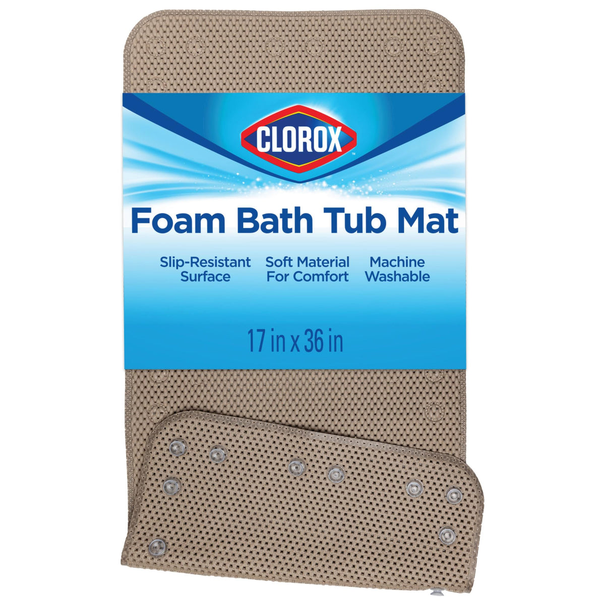 Clorox by Duck Cushioned Foam Bath Mat for Tubs, 17 In. x 36 In, White