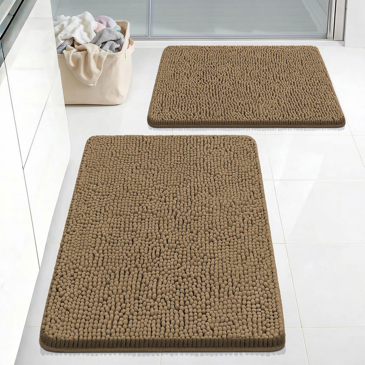 Bcoimo Small Bath Rug Mat,Chenille Extra Soft Navy Bathroom Mats for Floor