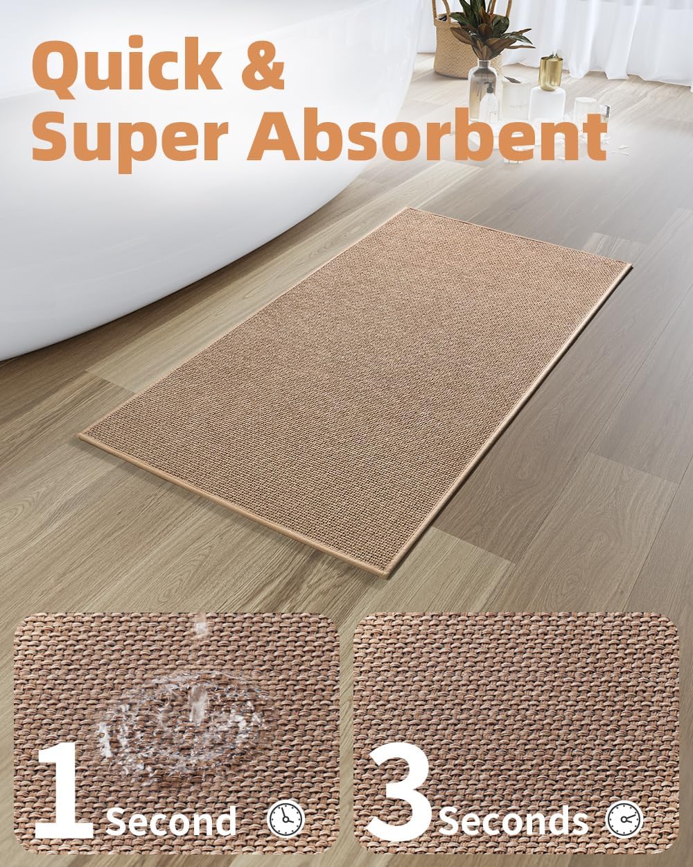 PADOOR Non-Slip Bath Mat, Braided Absorbent Bathroom Mat, 17''x24'' Beige