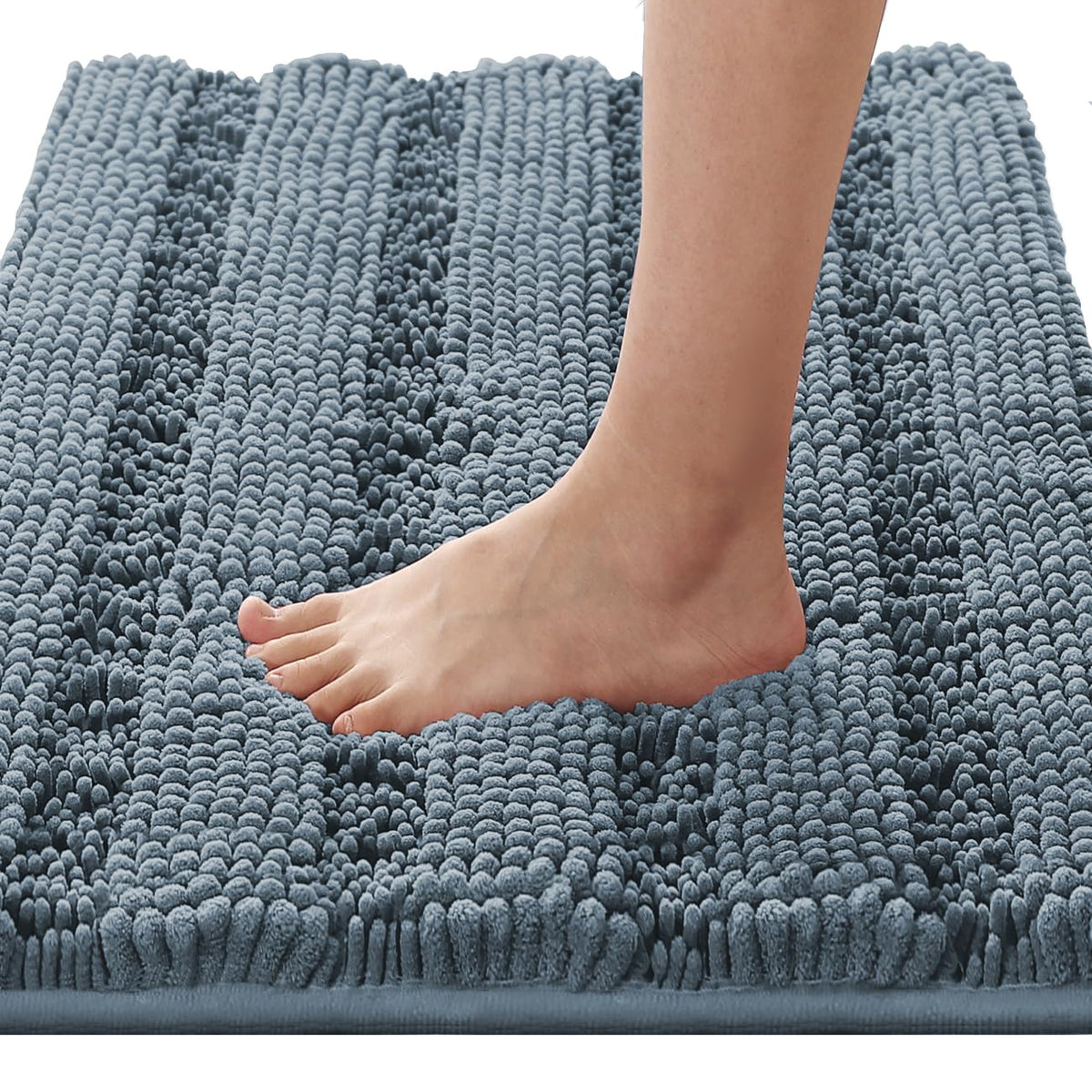 H.VERSAILTEX Grey Bathroom Rug Set Bath Mats, 2 Piece Bath Rugs Non Slip Thick Soft Chenille Striped Bath Rug Set, Bath Mats for Bathroom Sets (Grey, 20" x 32"/17" x 24")