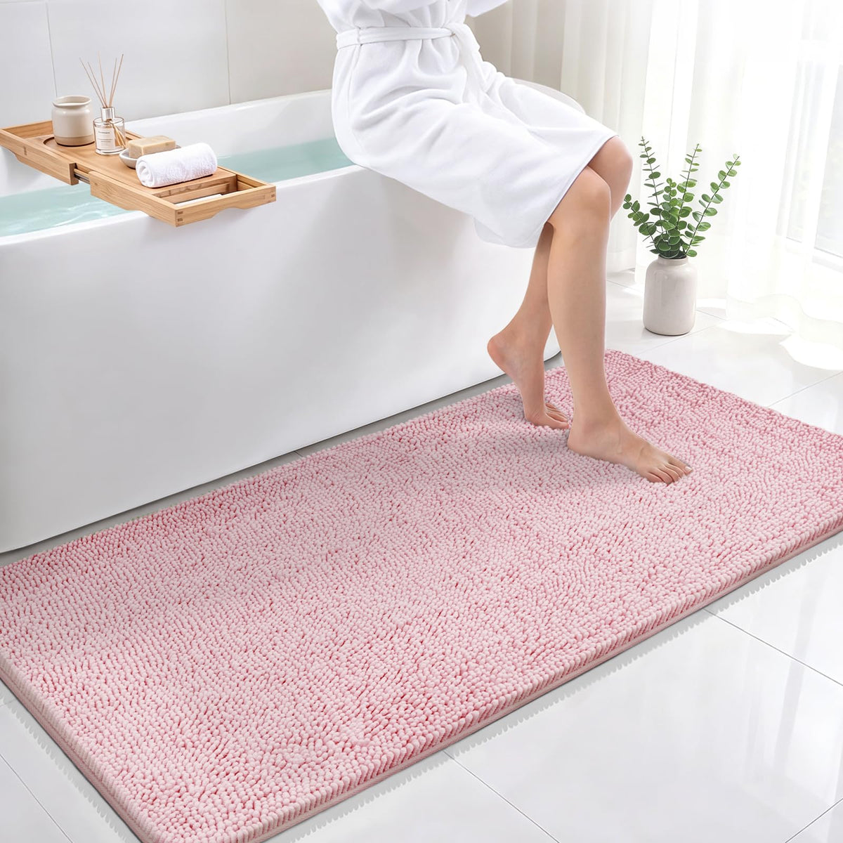 Bcoimo Small Bath Rug Mat,Chenille Extra Soft Navy Bathroom Mats for Floor