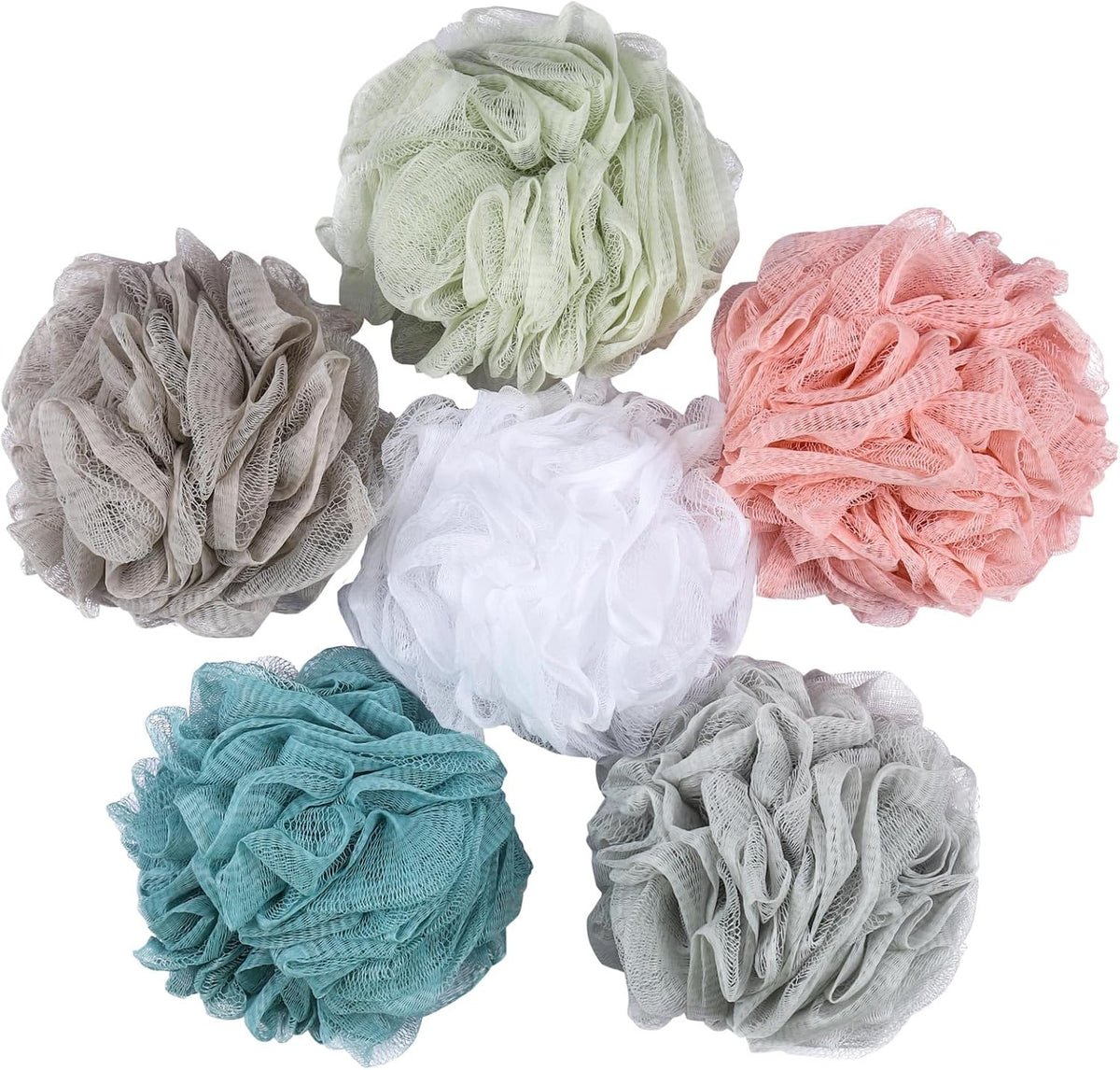 BTYMS 6 Pcs Shower Pouf 60g Bath Loofah Shower Sponge Loofahs Exfoliating Mesh Puff Body Wash Sponge