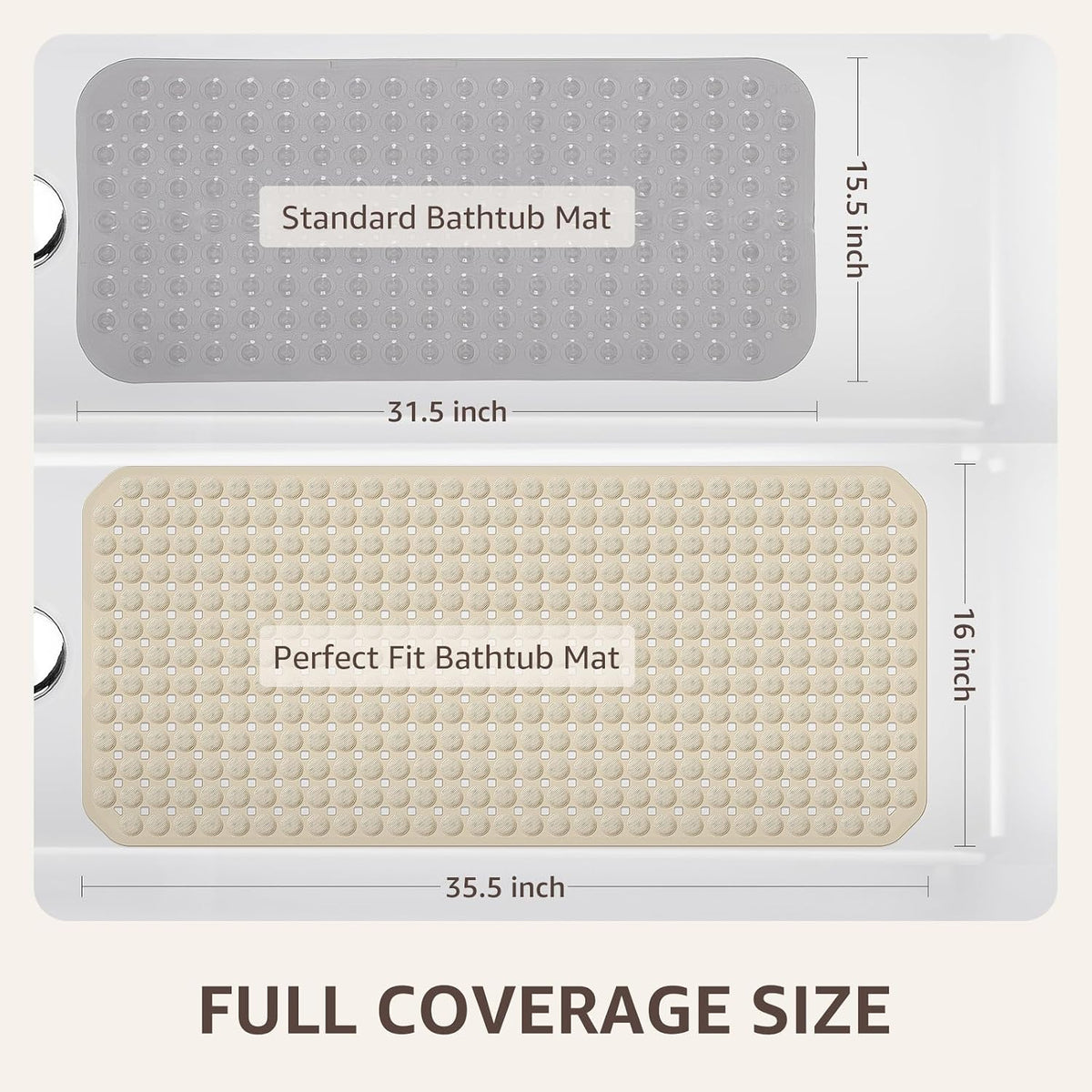 OTHWAY Bath Tub Shower Mat Non Slip, Bathtub Floor Liner Mats for Inside Shower Bathroom, Suction Cups and Drain Holes for Feet Scrubbing, Machine Washable, Soft on Feet, 35x16 Inch, Brown