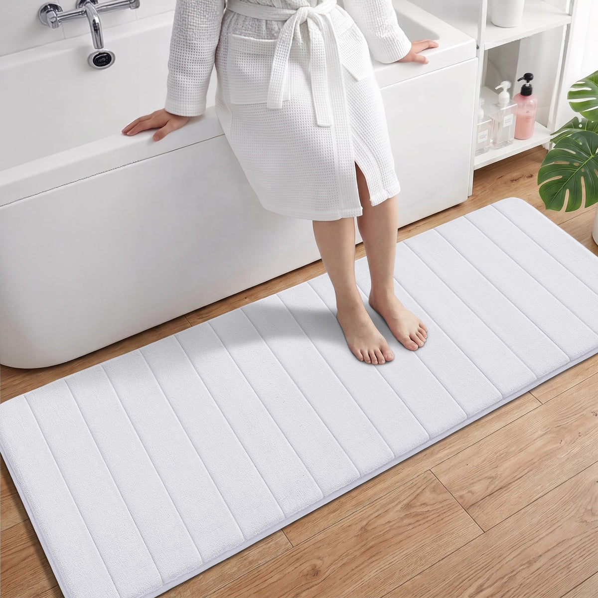 Yimobra Memory Foam Bath Mat, Super Soft Absorbent Bathroom Rug Non Slip 31.5x20 Inch, Quick Dry, Machine Washable Floor Carpet for Tub Shower, Home Decor Accessories, Beige