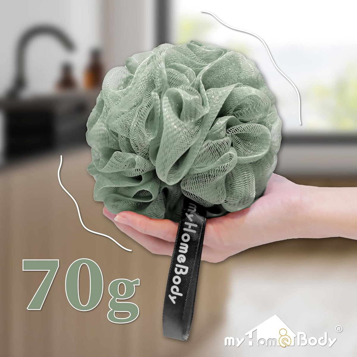 myHomeBody Large 70g Loofah Sponge, 2 Graphite Gray + 1 Sage Green, 3 Pack